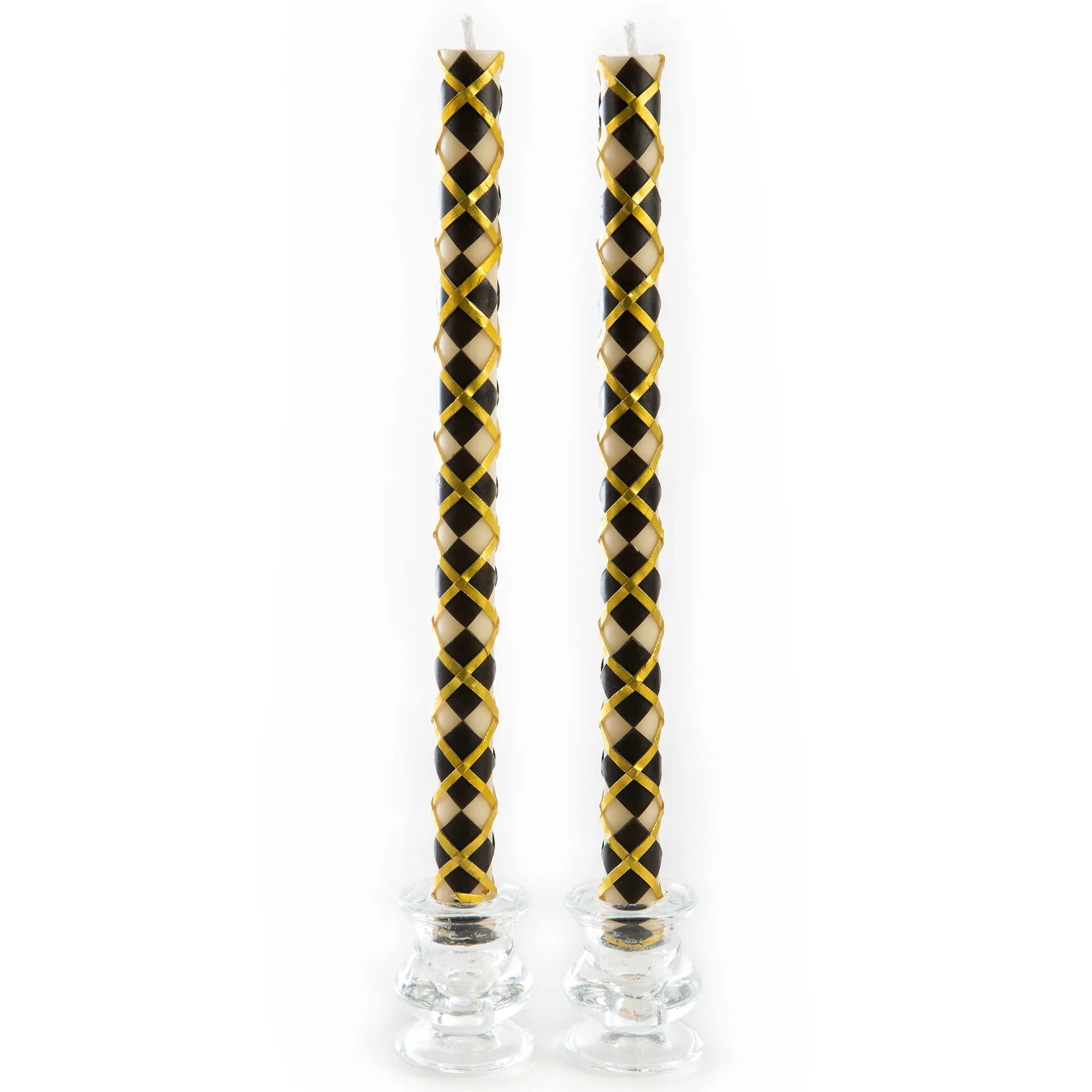 Argyle Dinner Candles - Black & Gold - Set Of 2