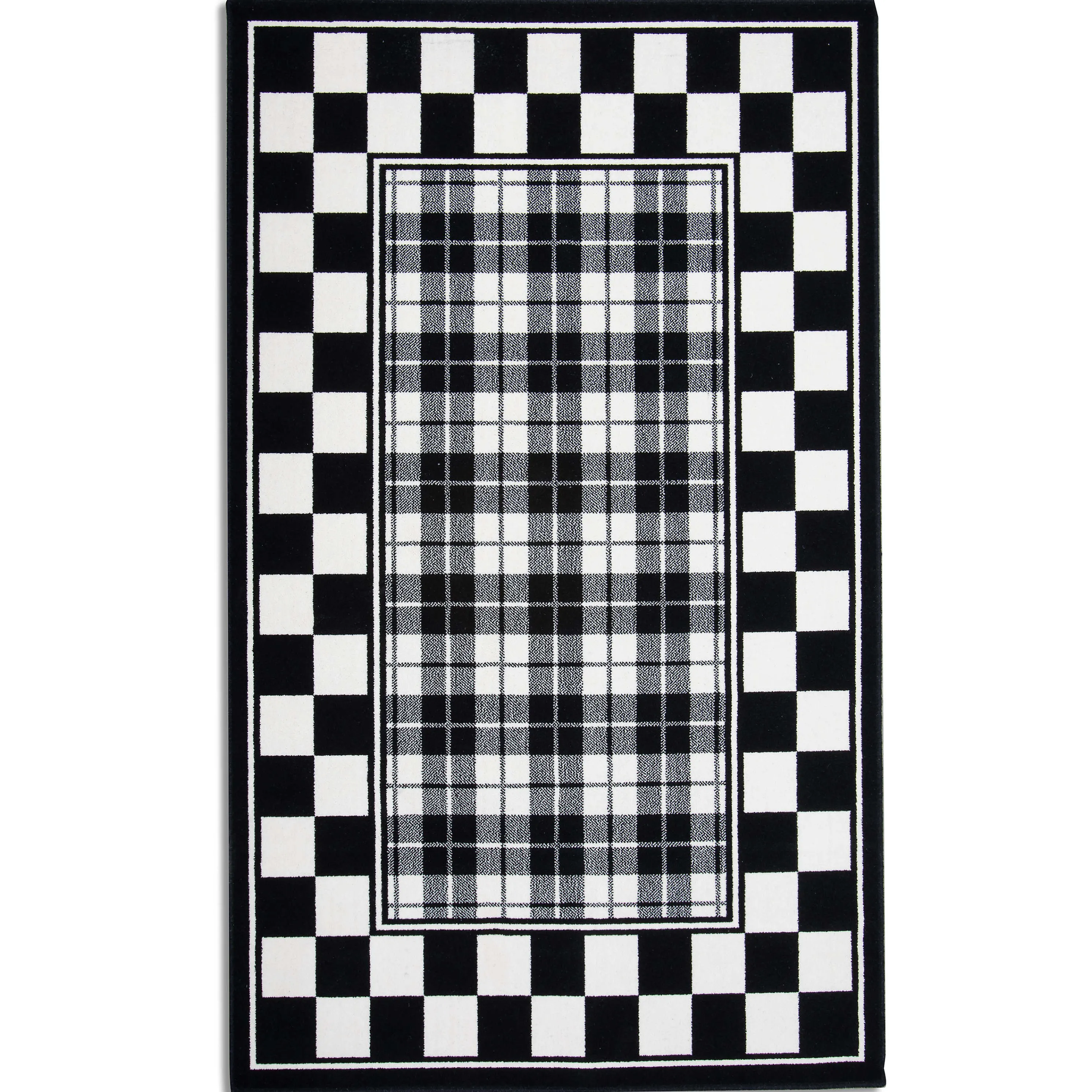 Black & White Tartan Rug - 3' X 4'11"