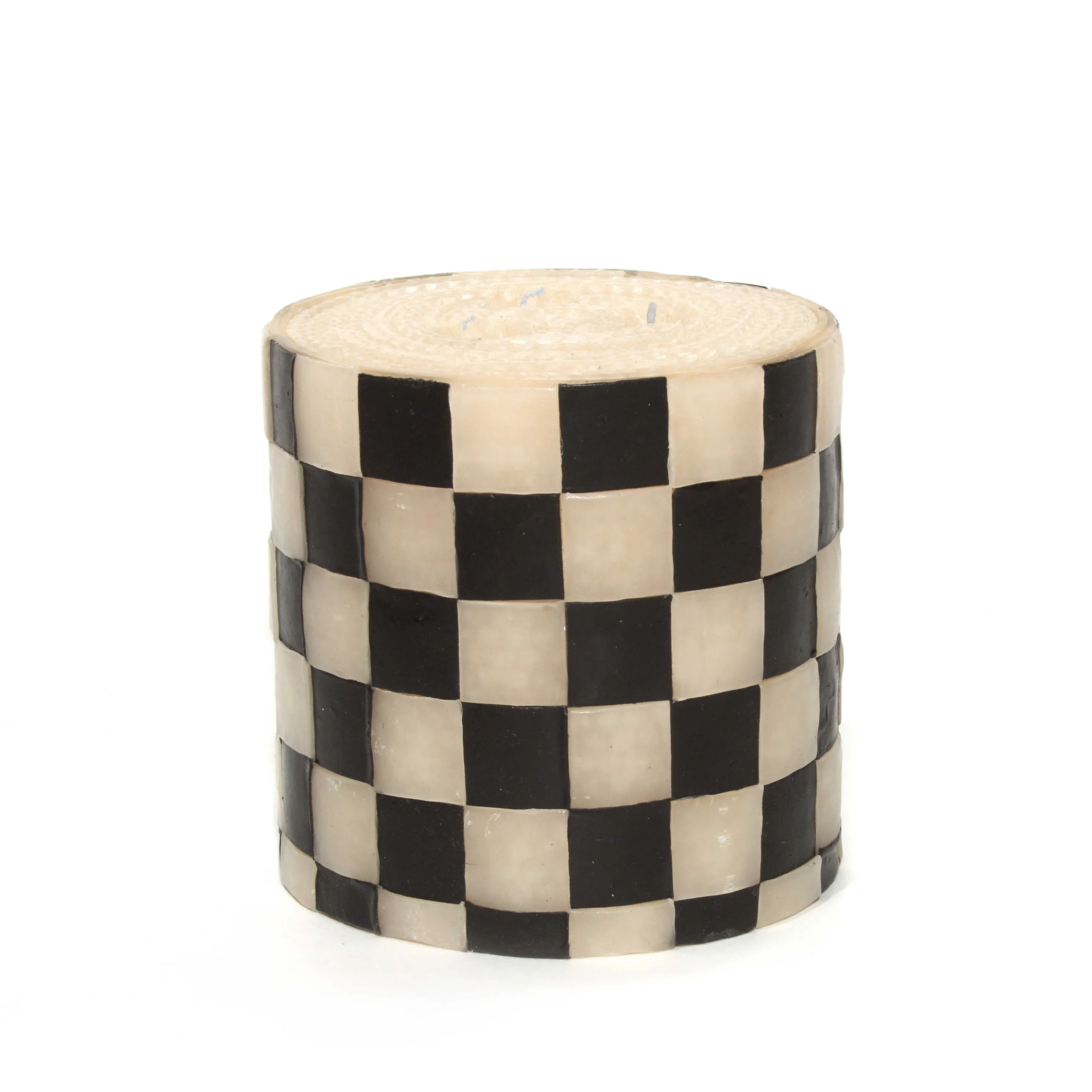Check Pillar Candle - 5" - Black & Ivory