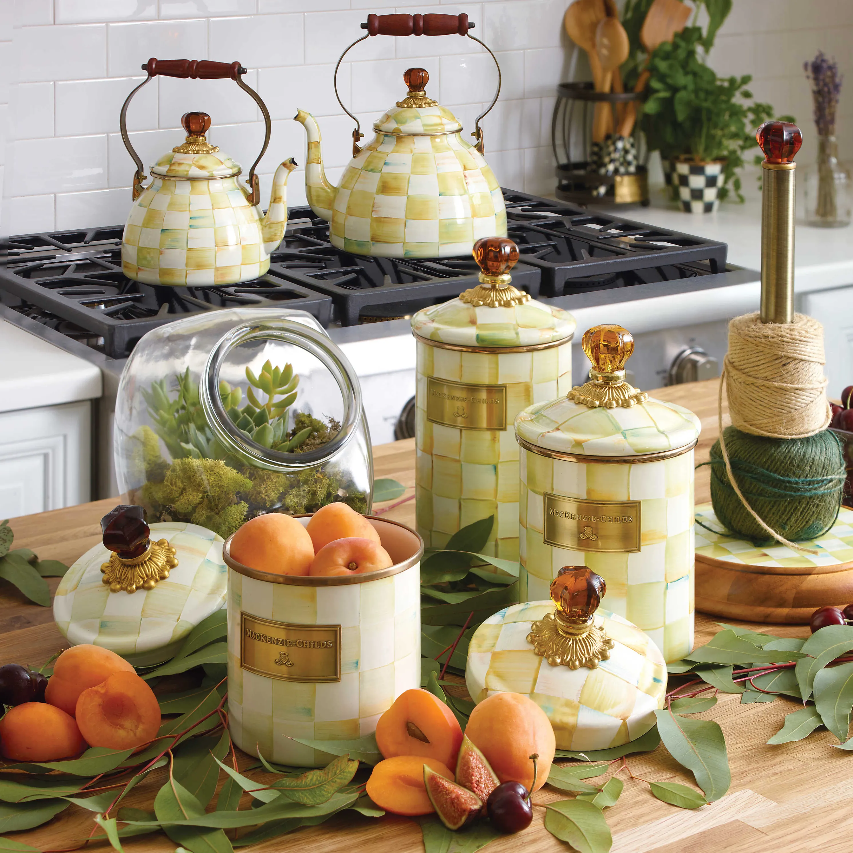 Cookie Jar With Parchment Check Enamel Lid