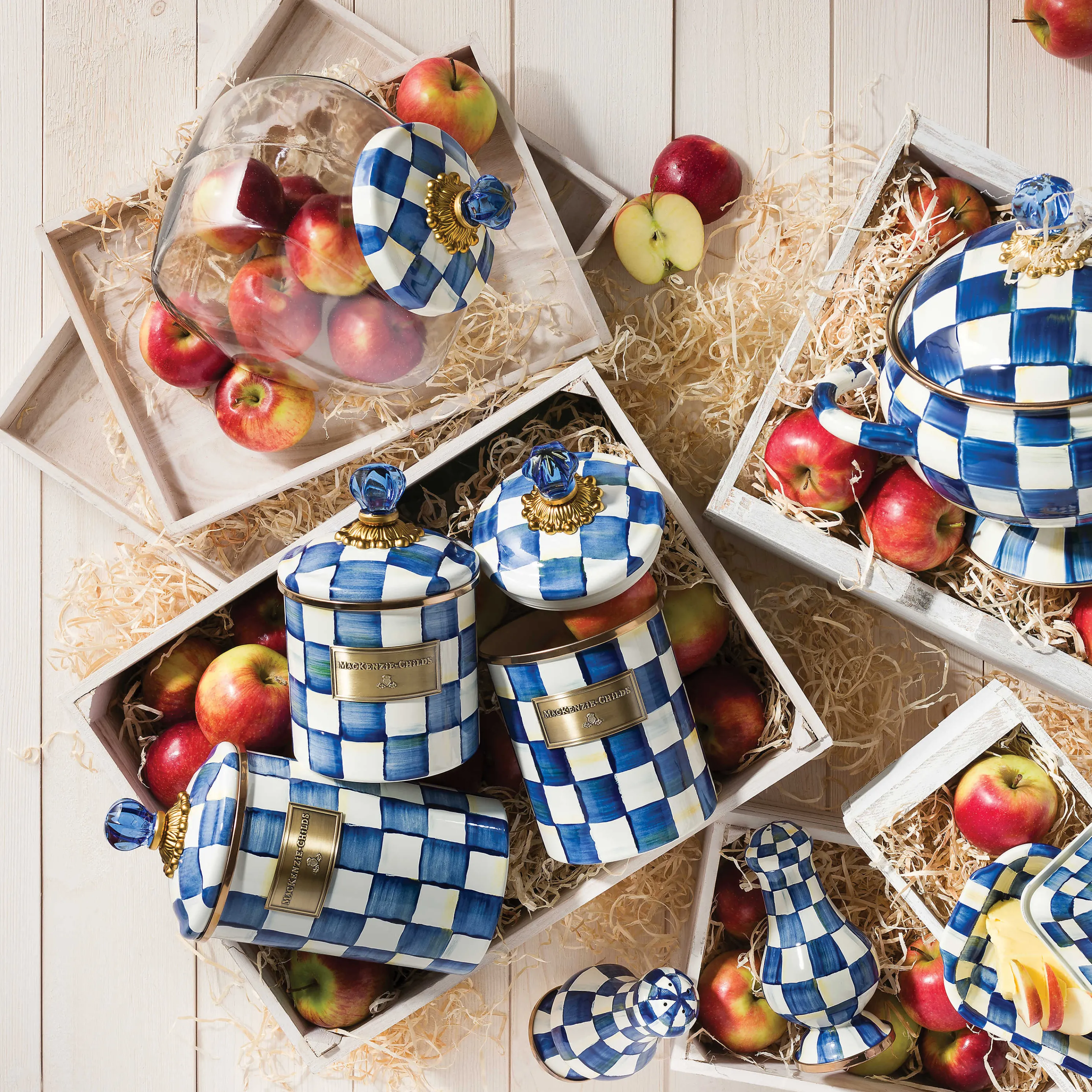 Cookie Jar With Royal Check Enamel Lid