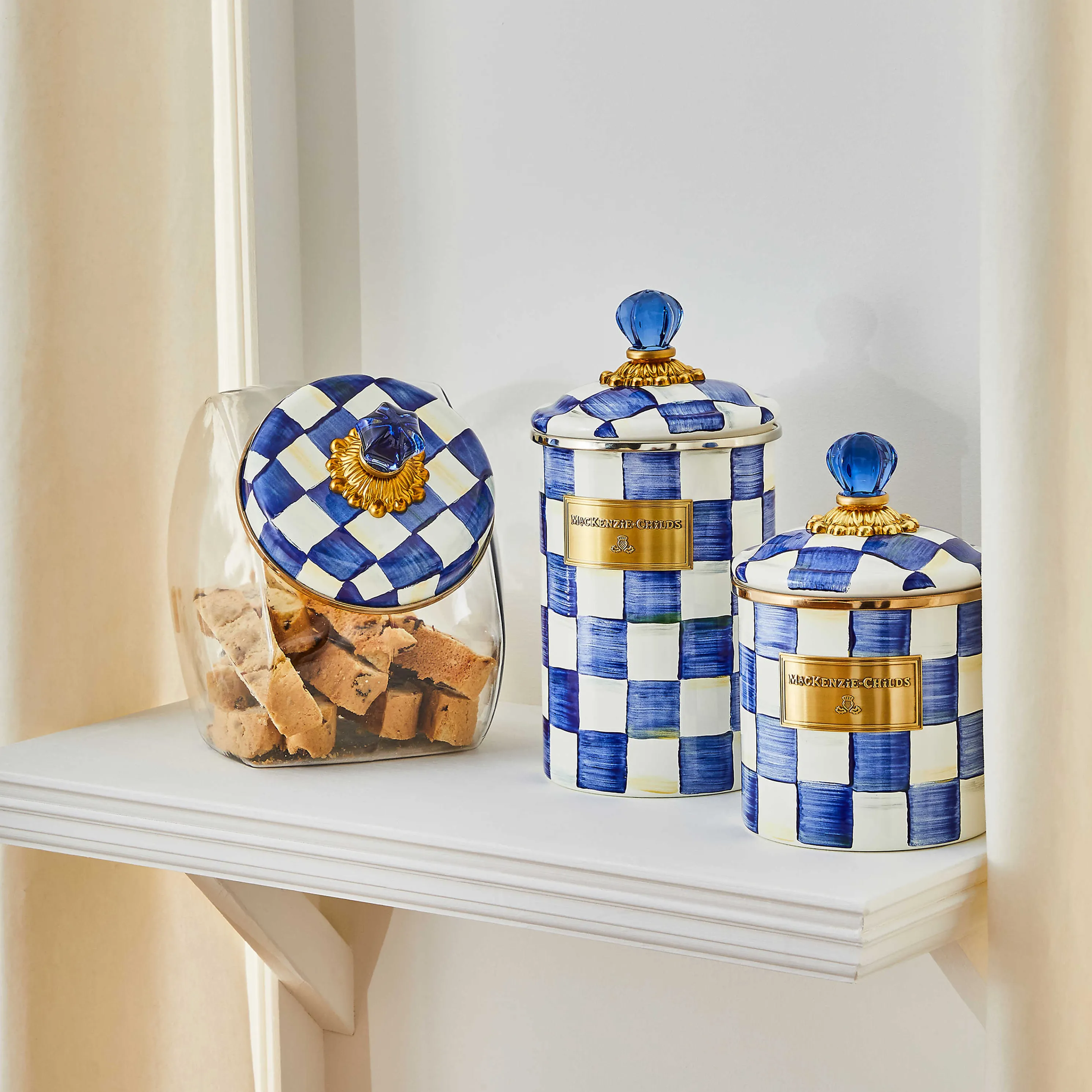 Cookie Jar With Royal Check Enamel Lid