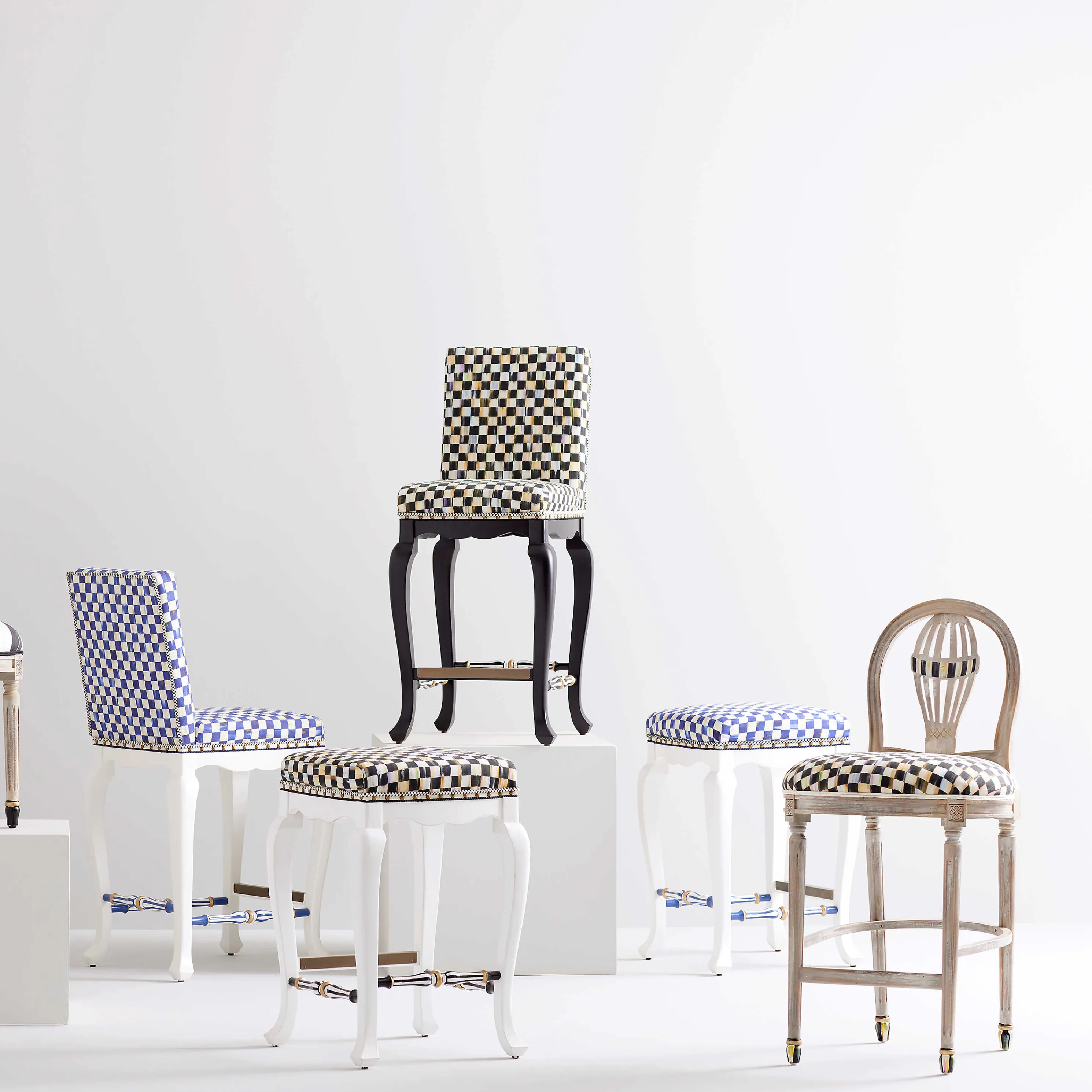 Courtly Check Counter Stool With Back - Black