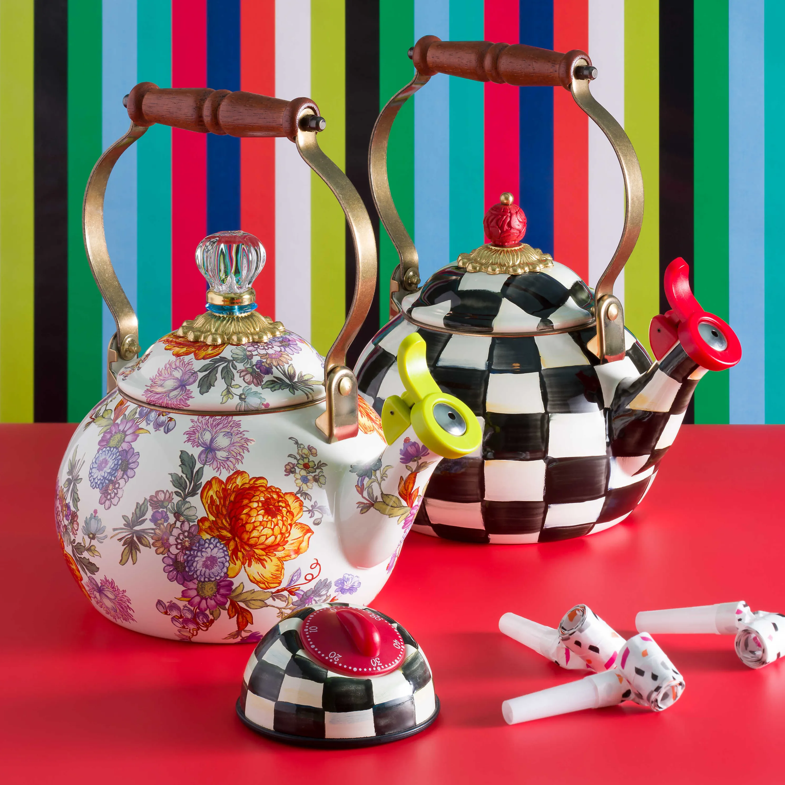 Courtly Check Enamel Whistling Tea Kettle