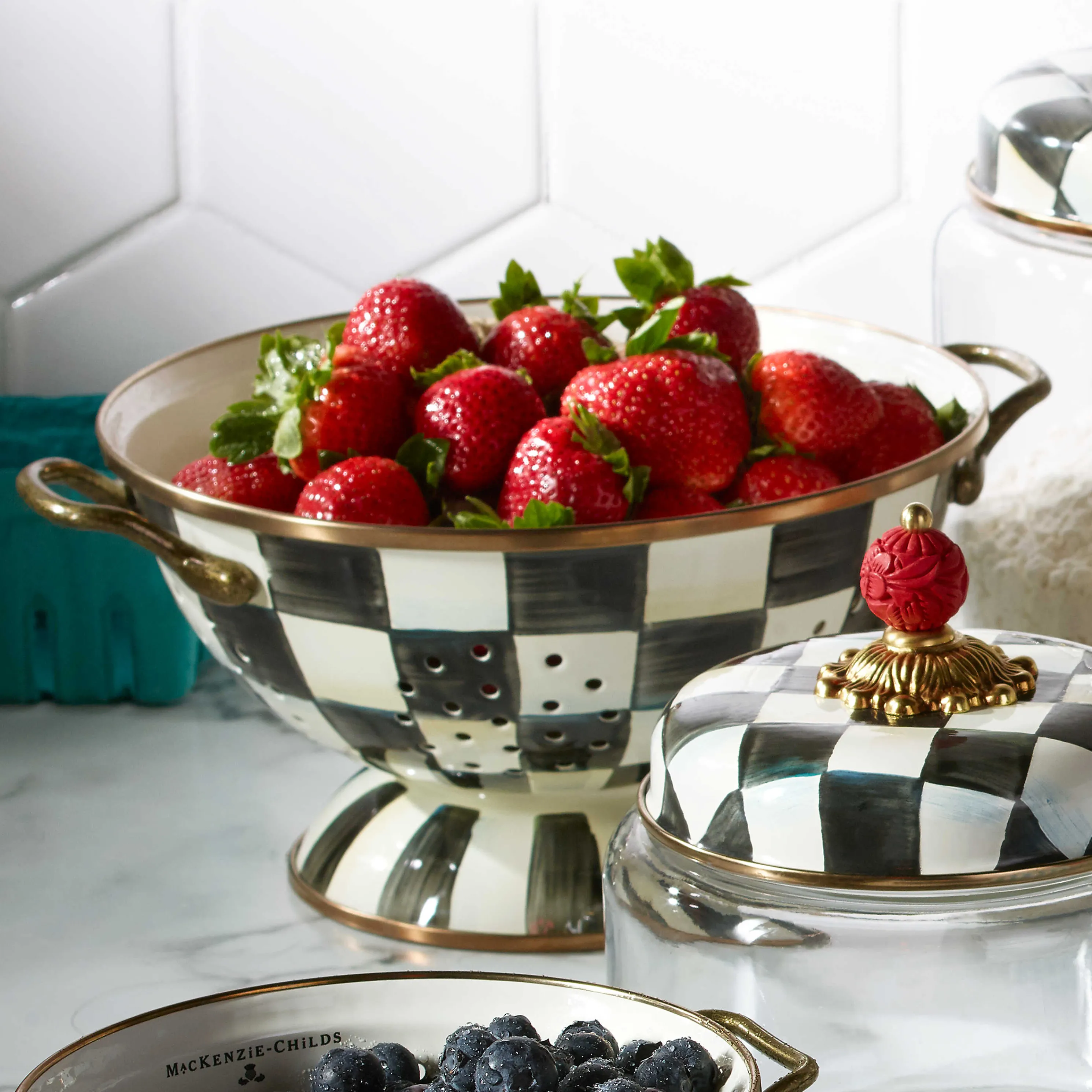 Courtly Check Enamel Colander - Large