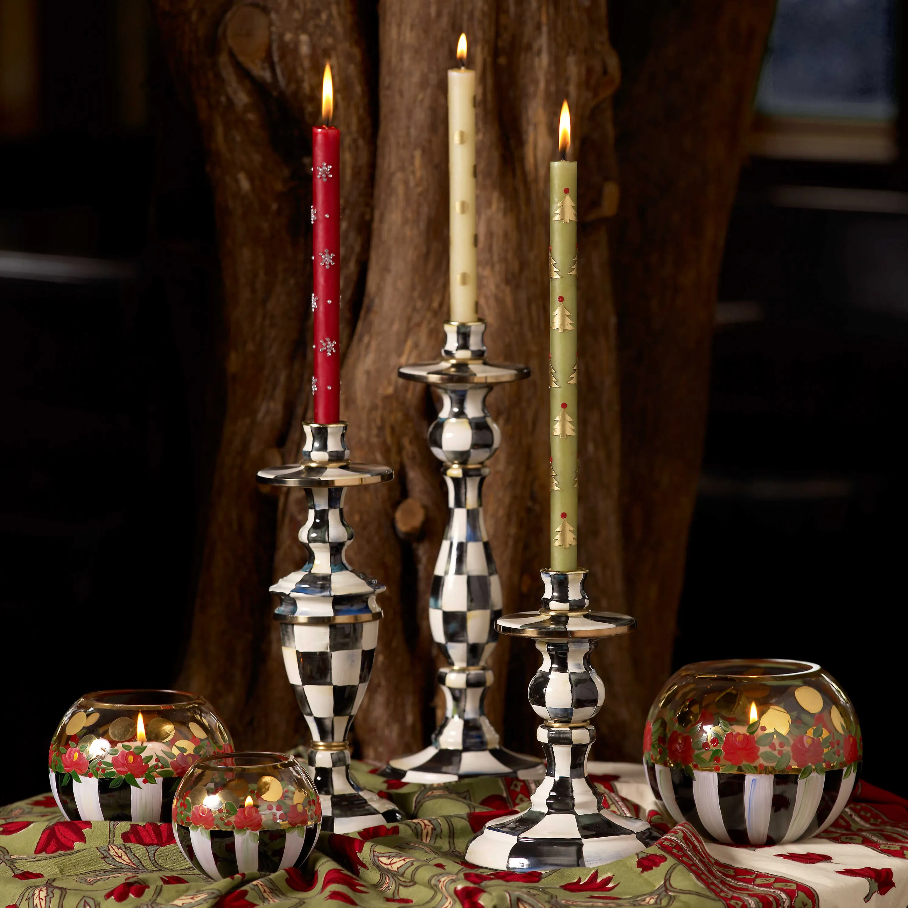 Courtly Check Enamel Candlestick - Small