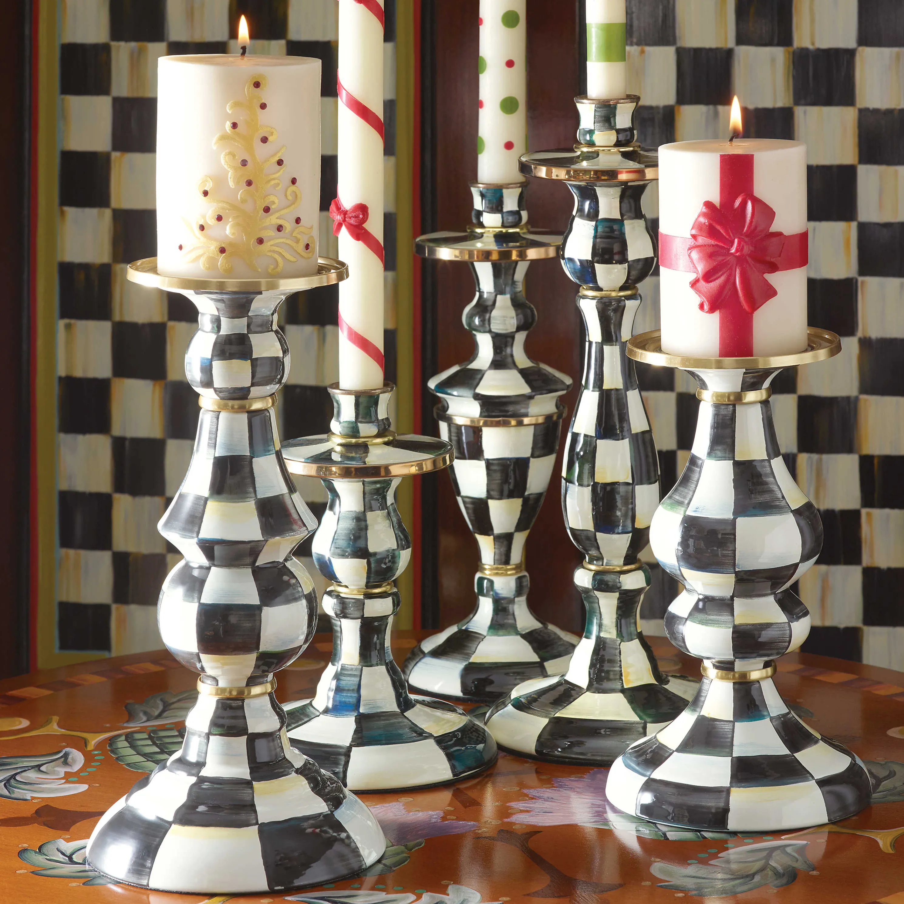 Courtly Check Enamel Candlestick - Small