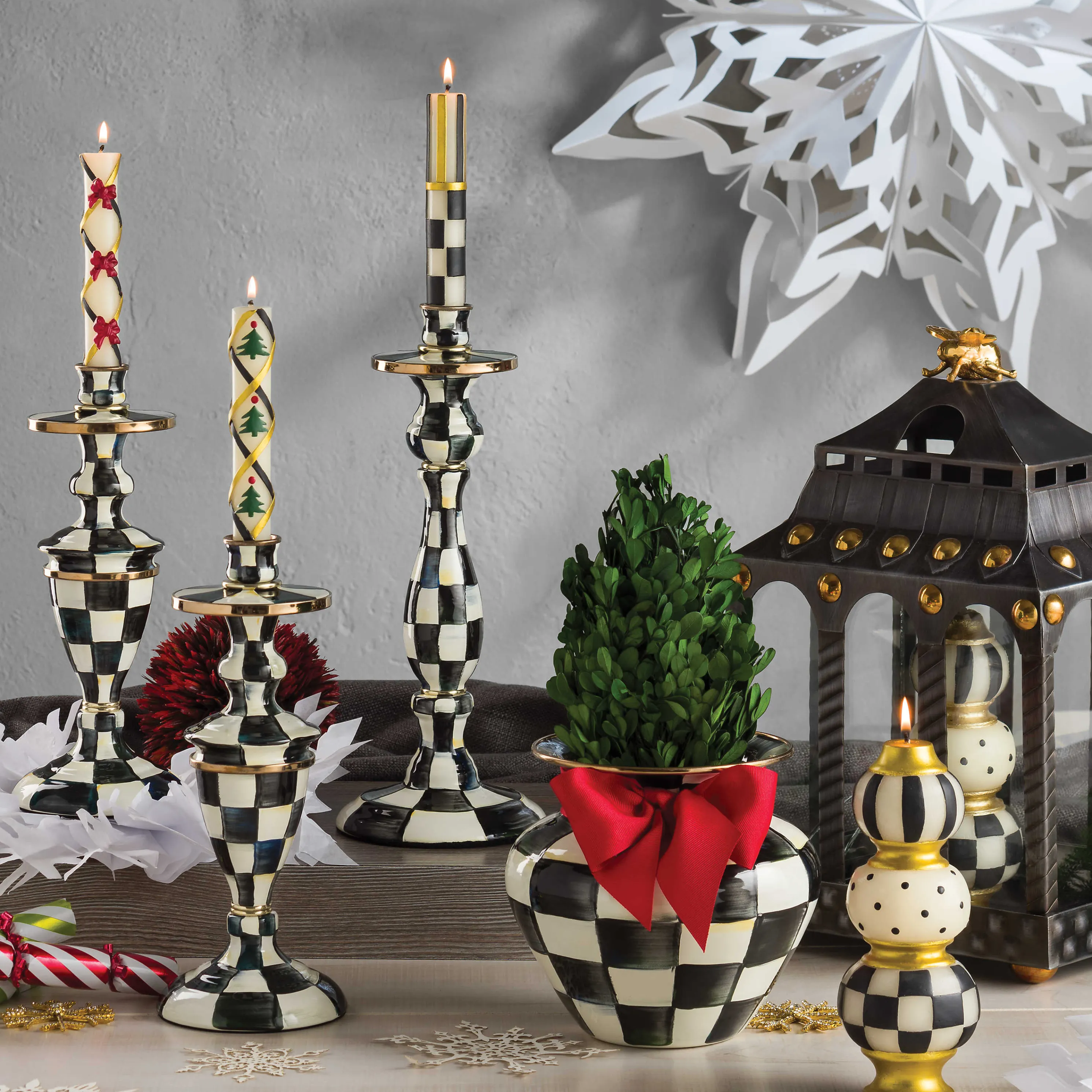 Courtly Check Enamel Candlestick - Large