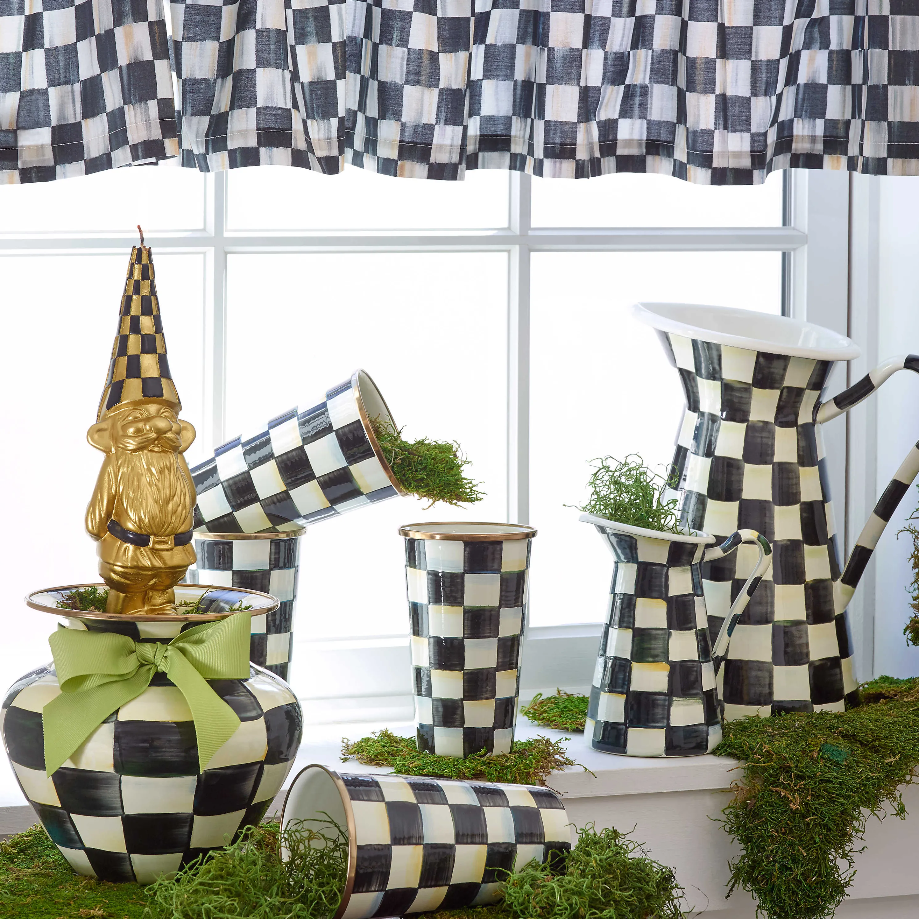 Courtly Check Enamel Large Vase - Green Bow