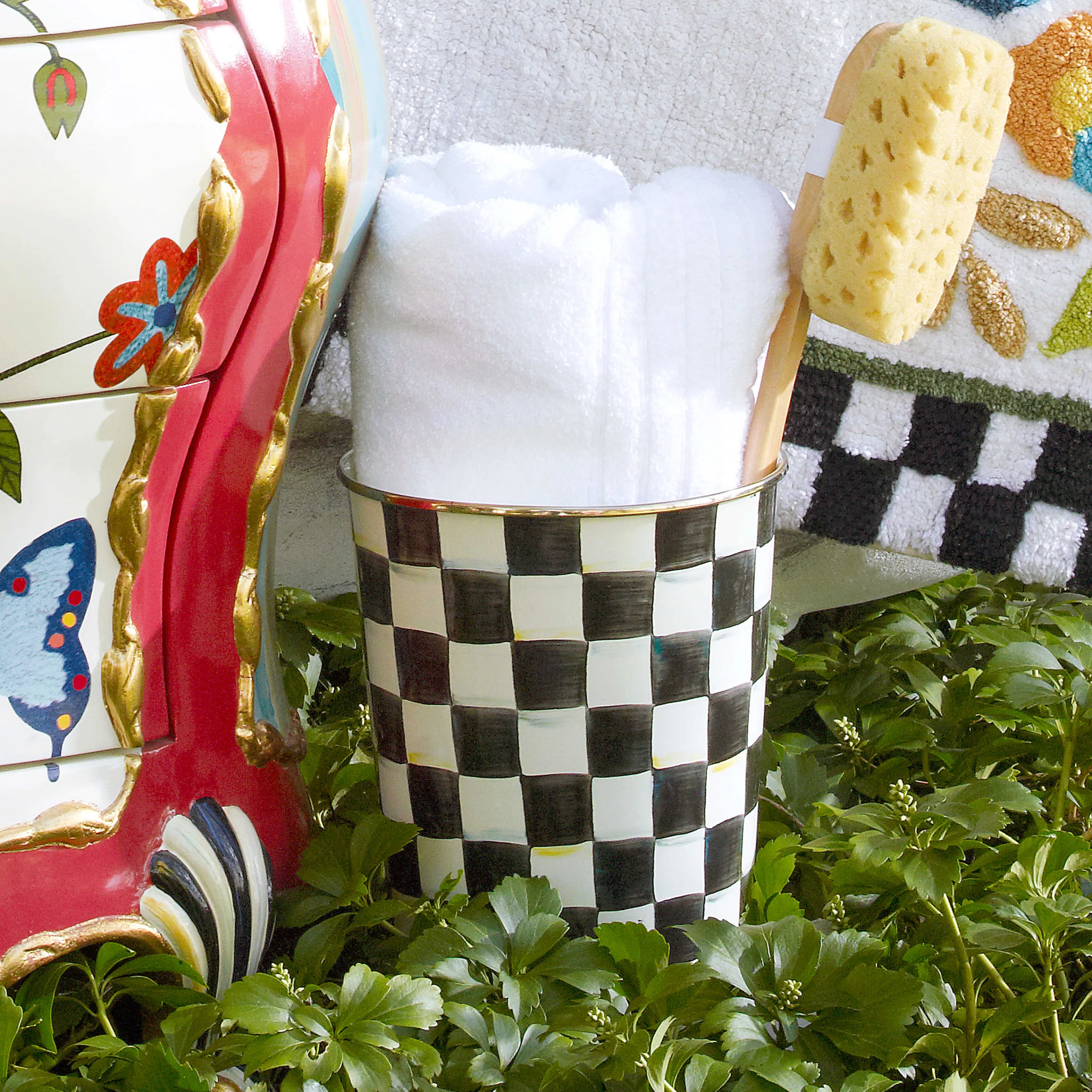 Courtly Check Enamel Waste Bin