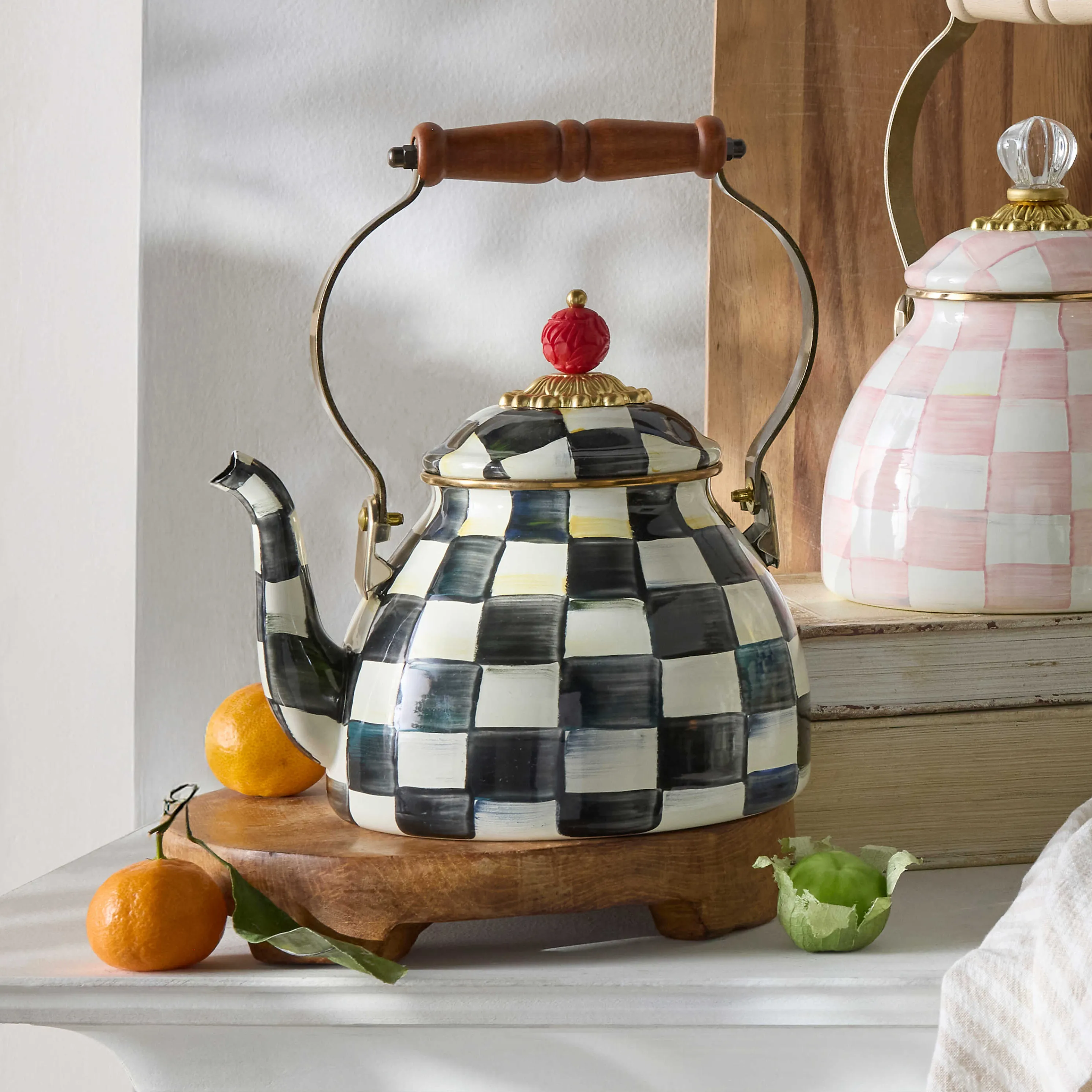 Courtly Check Enamel Tea Kettle - 2 Quart