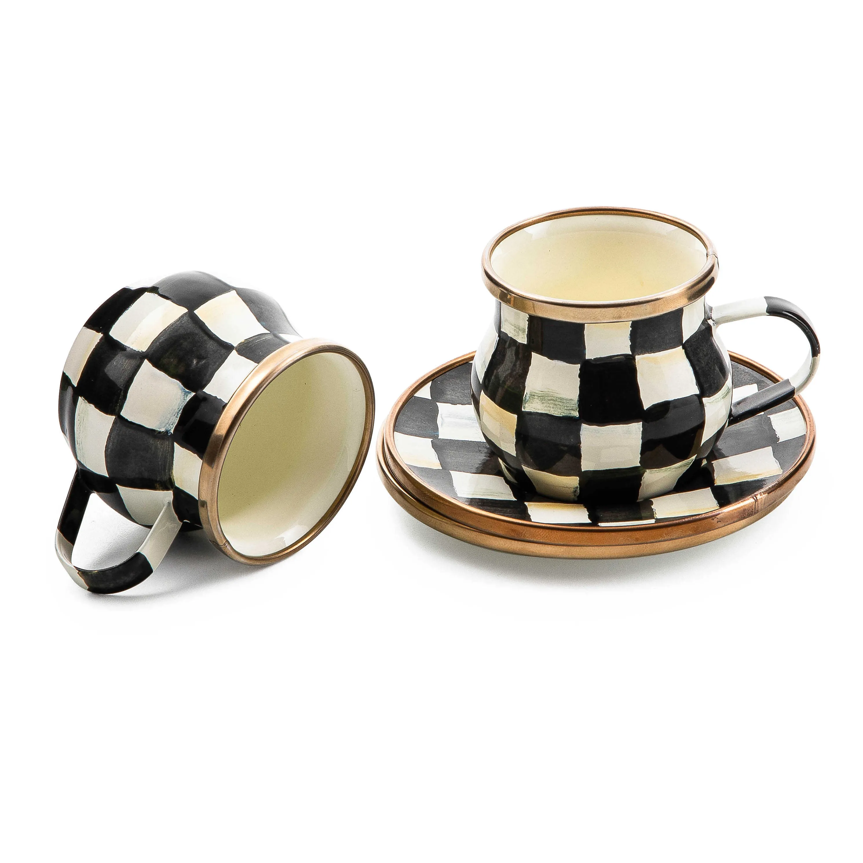 Courtly Check Enamel Espresso Cup & Saucer Set