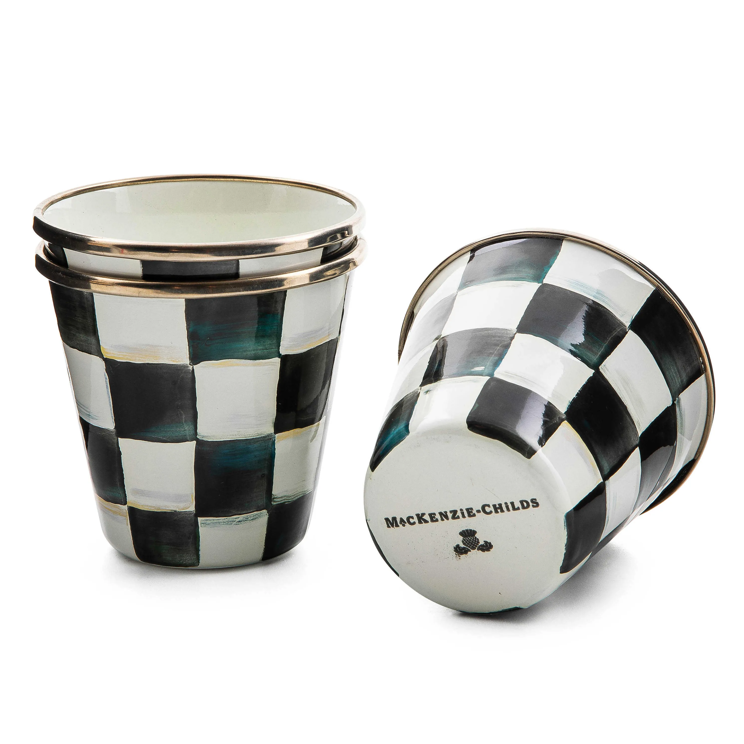 Courtly Check Enamel Herb Pots - Set Of 3