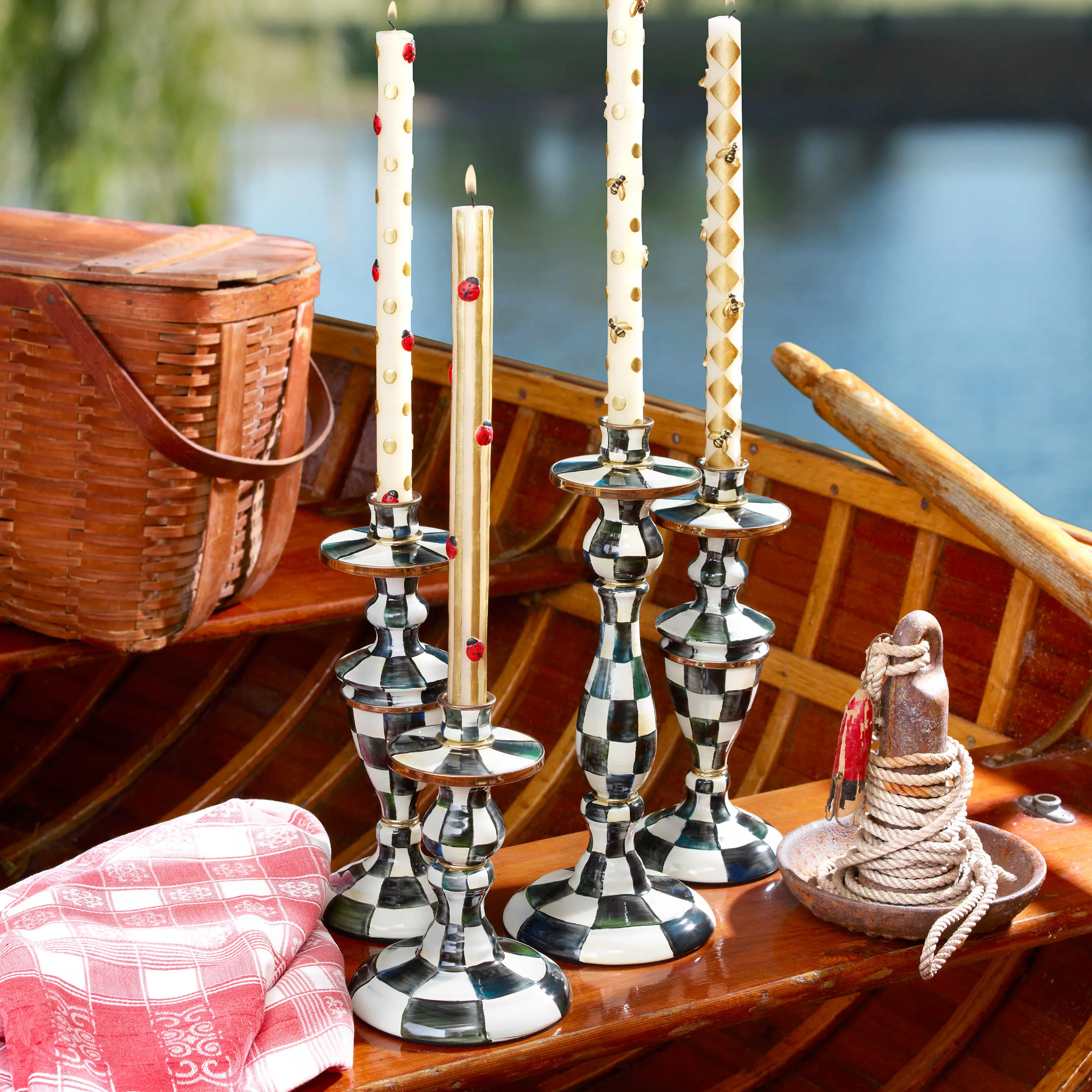 Courtly Check Enamel Candlestick - Medium