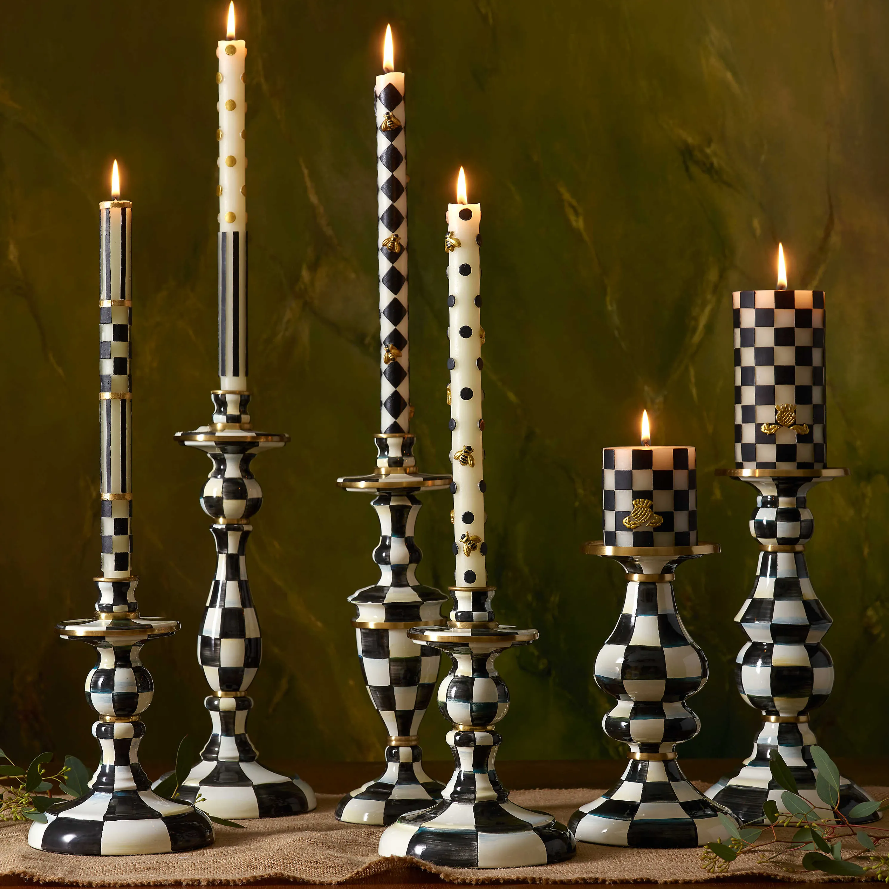 Courtly Check Enamel Candlestick - Medium