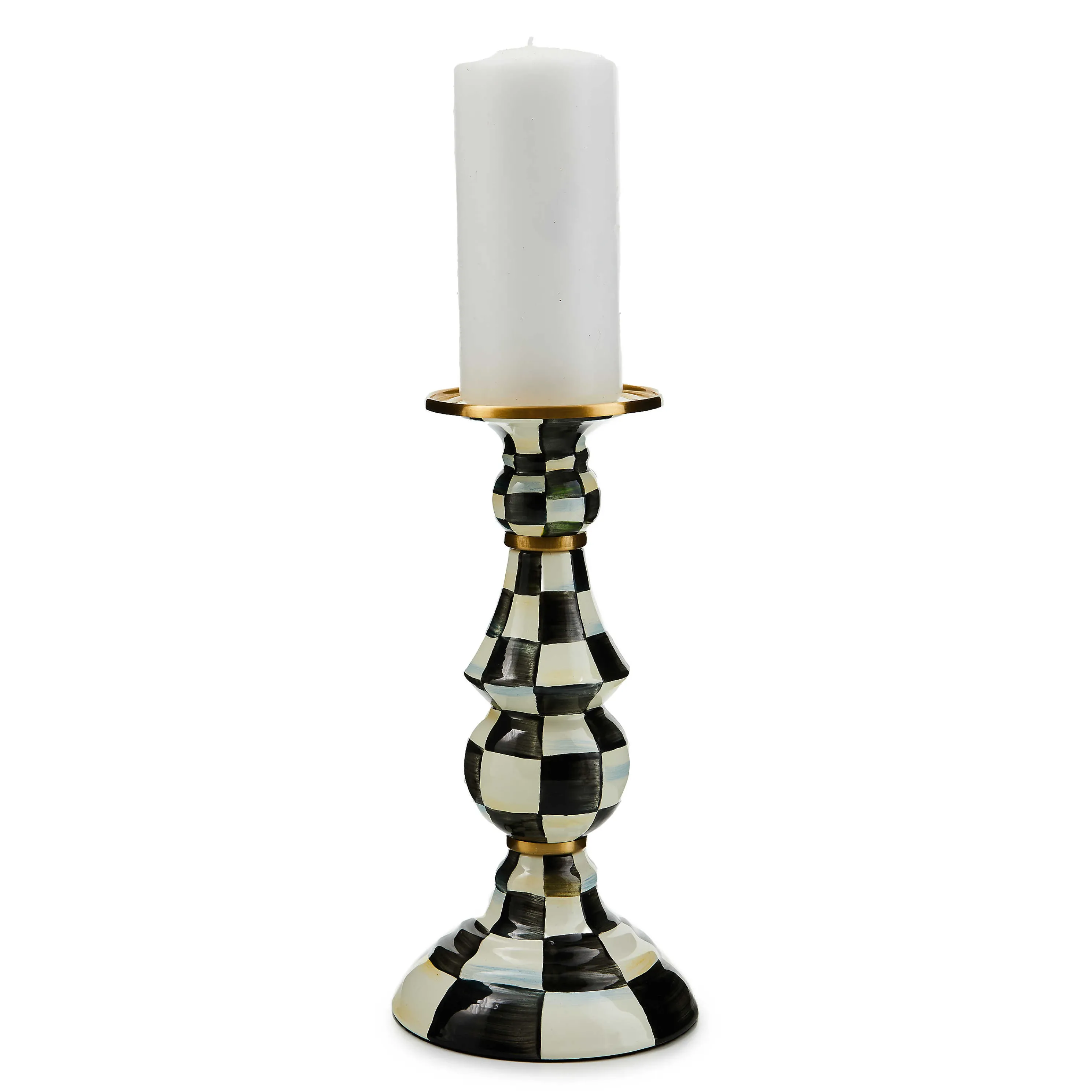 Courtly Check Enamel Pillar Candlestick - Large