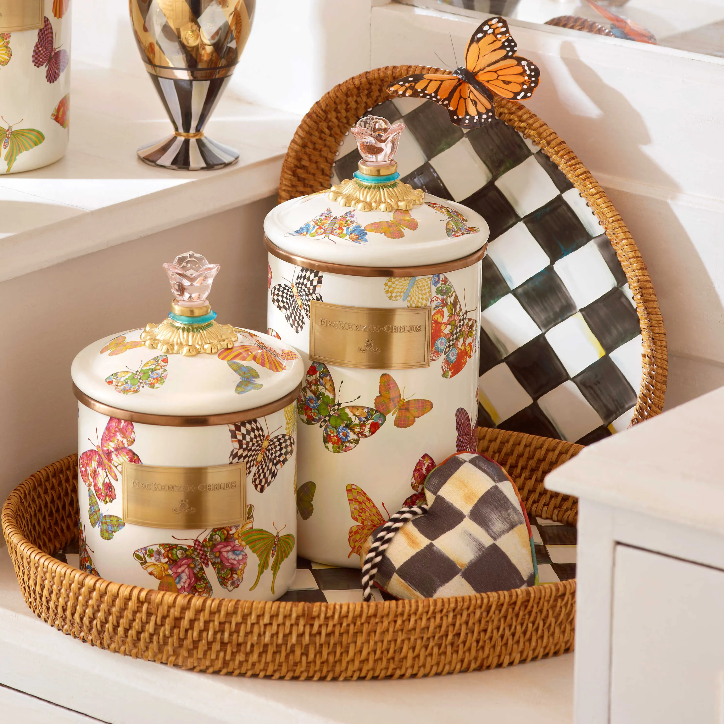 Courtly Check Rattan & Enamel Tray - Small