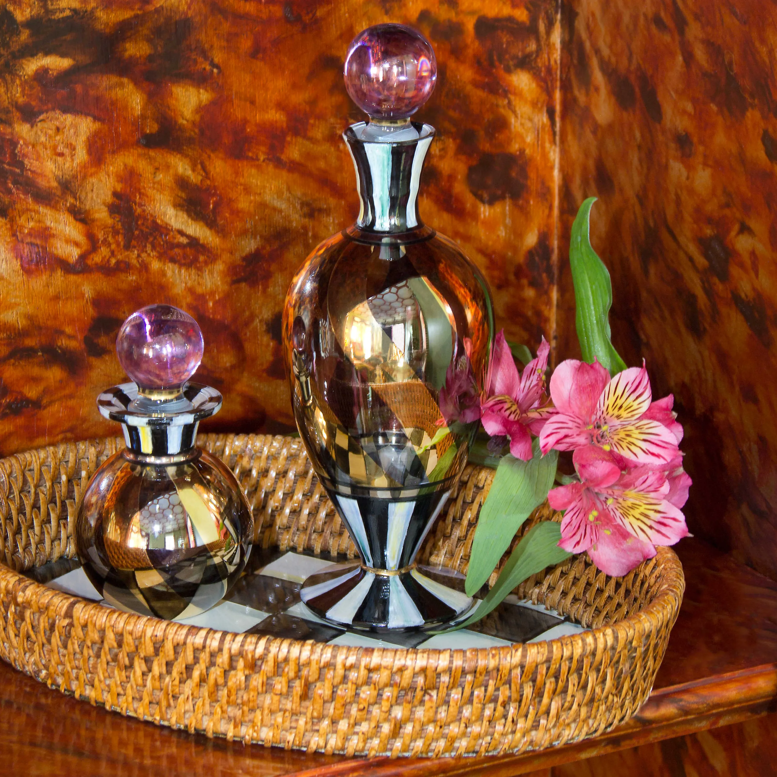 Courtly Check Rattan & Enamel Tray - Small