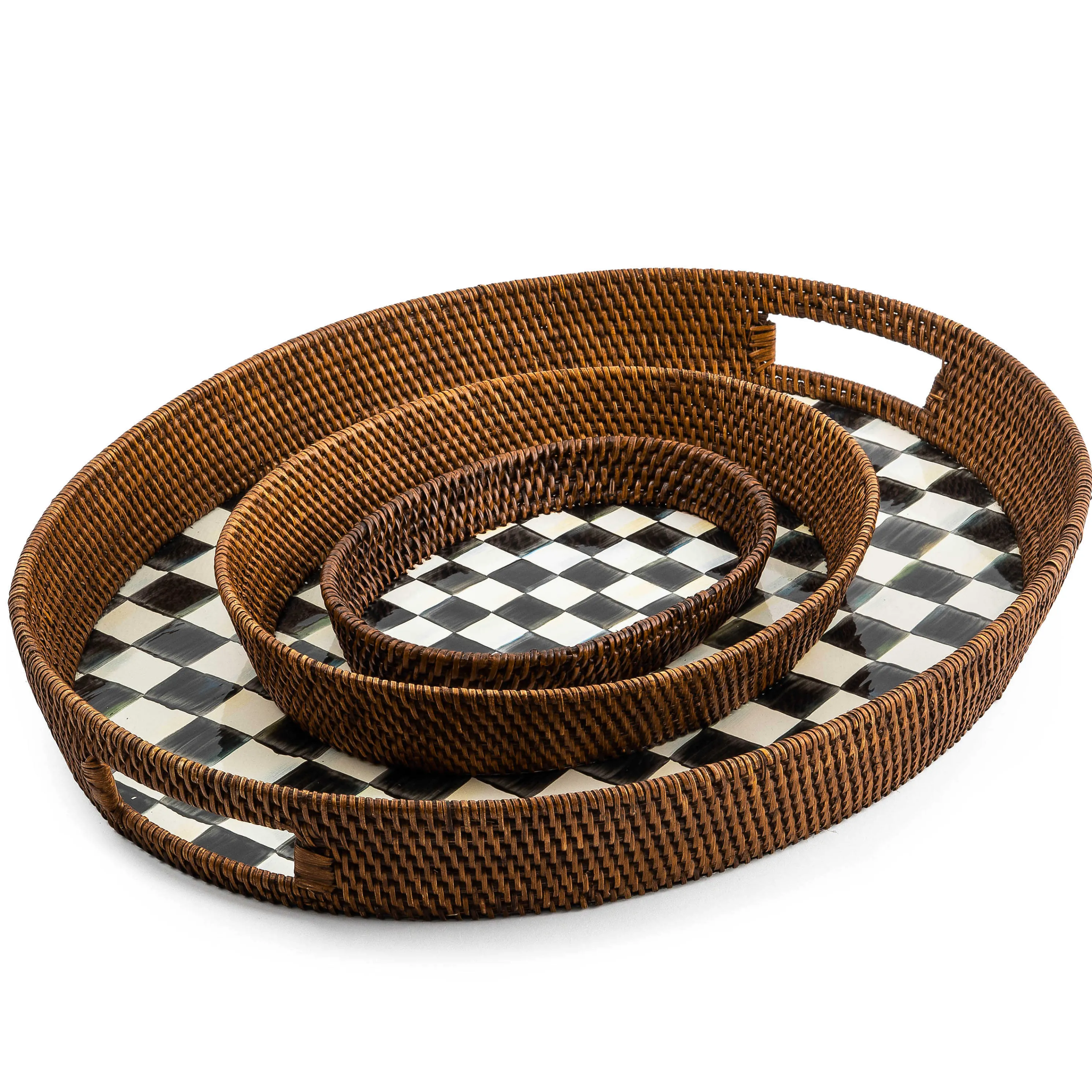 Courtly Check Rattan & Enamel Tray - Small