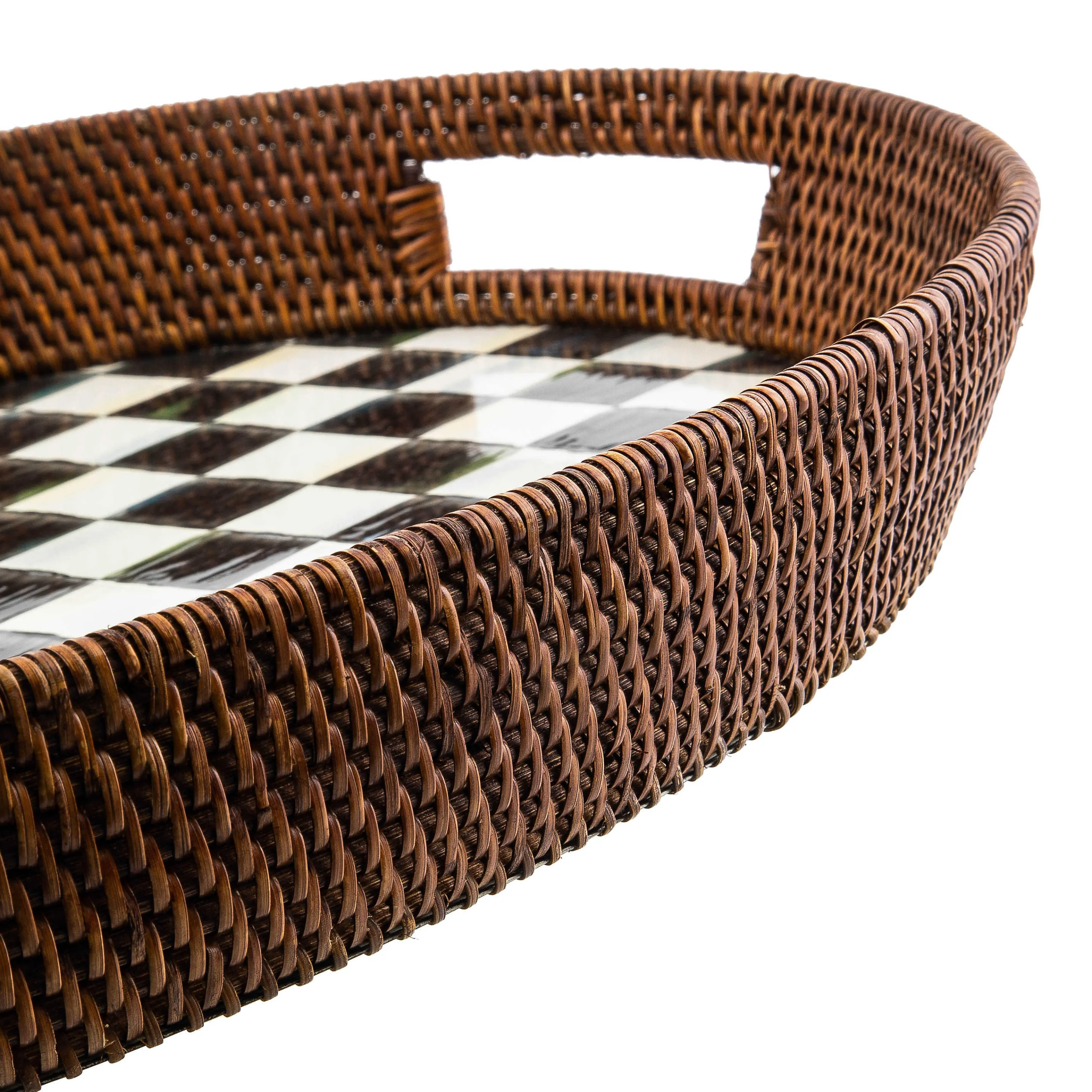 Courtly Check Rattan & Enamel Party Tray