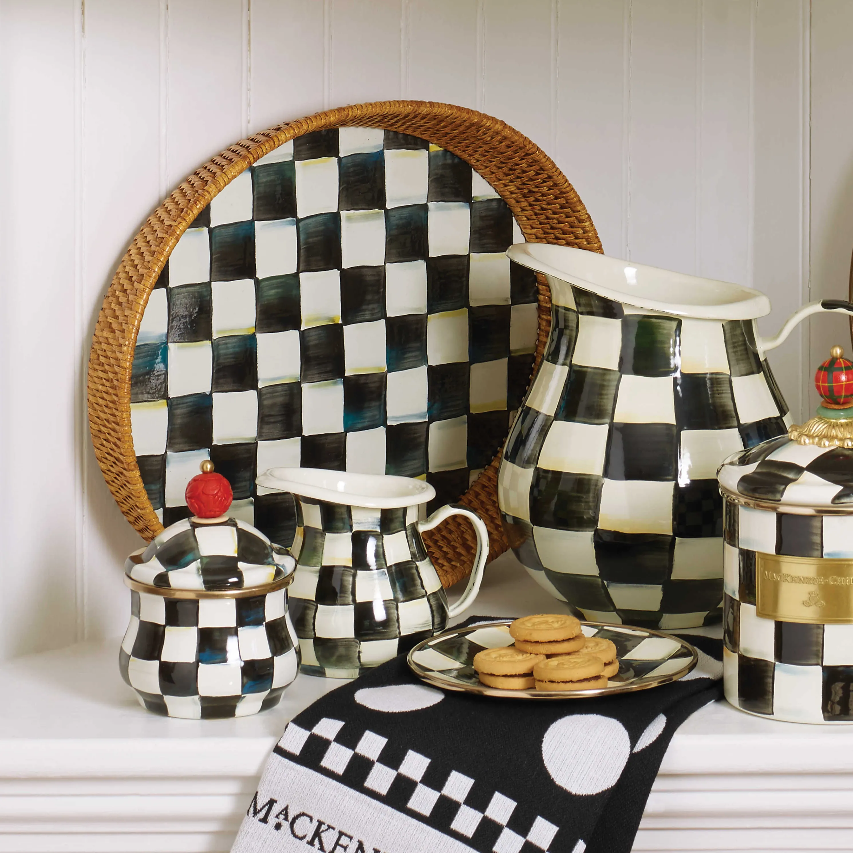 Courtly Check Rattan & Enamel Tray - Large