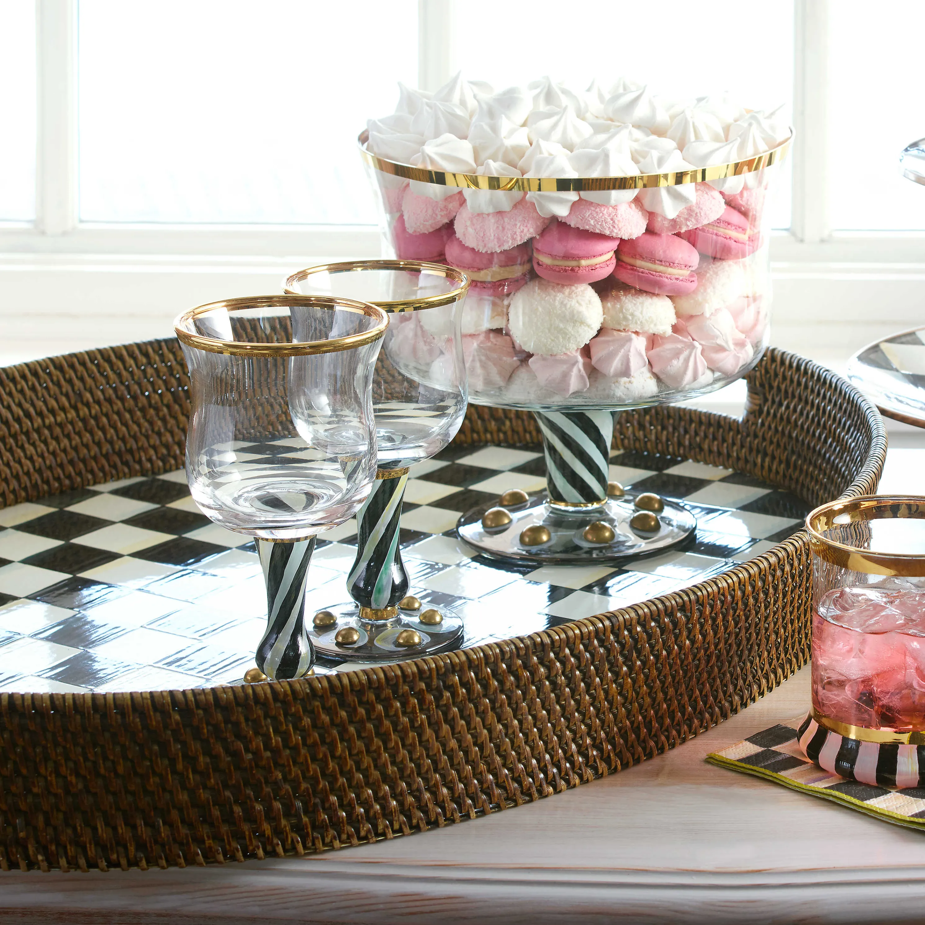 Courtly Check Rattan & Enamel Tray - Large