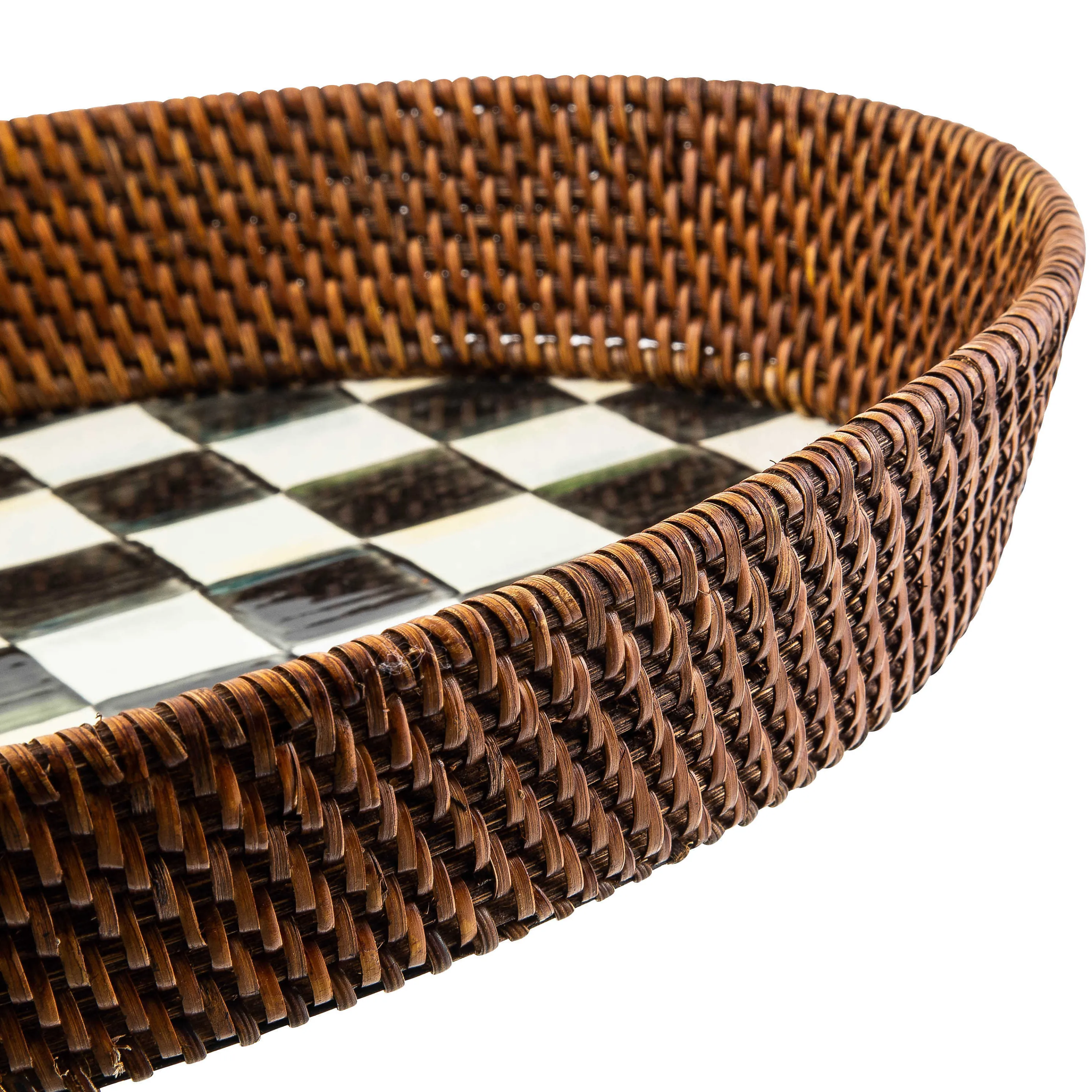 Courtly Check Rattan & Enamel Tray - Large