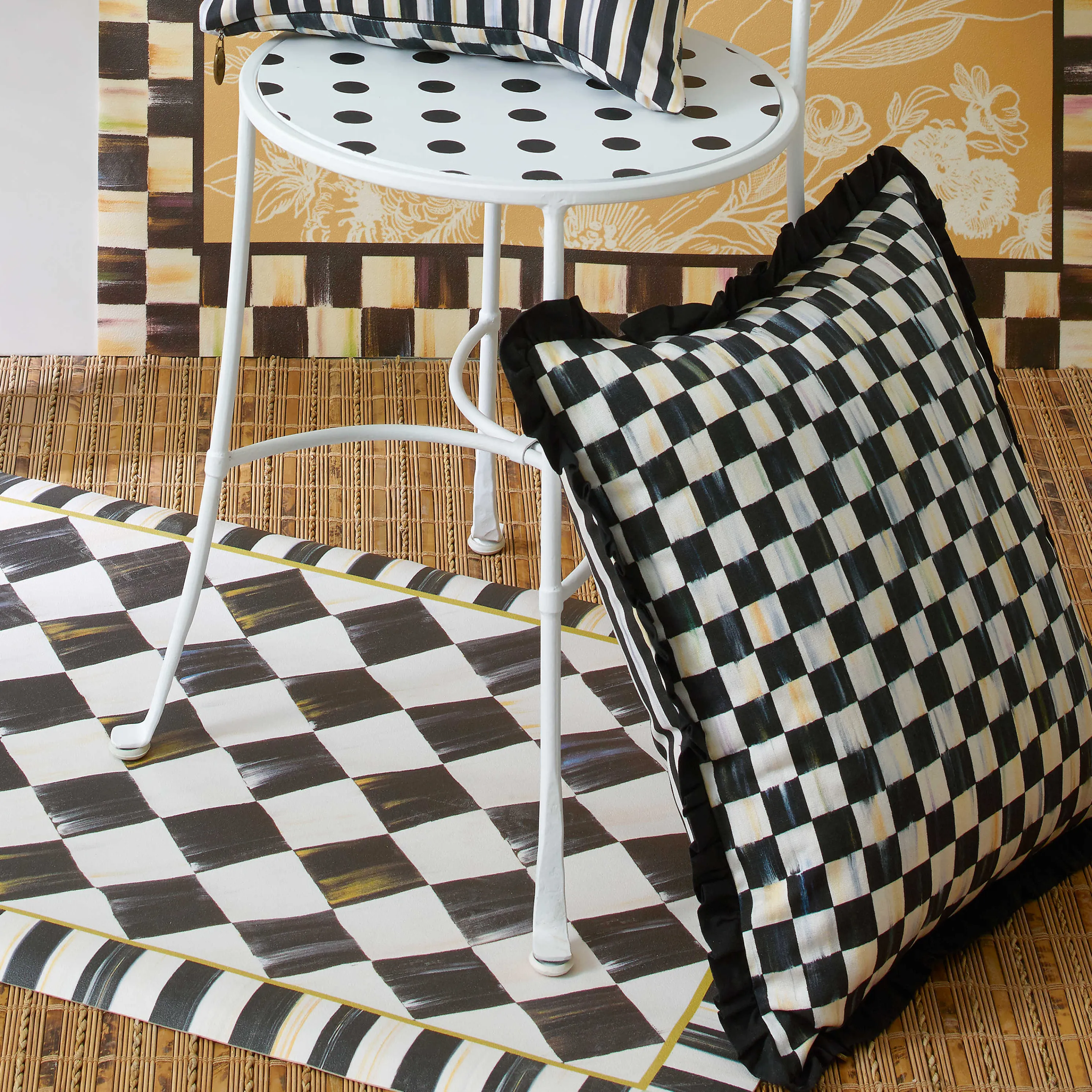 Courtly Check Ruffled Square Pillow