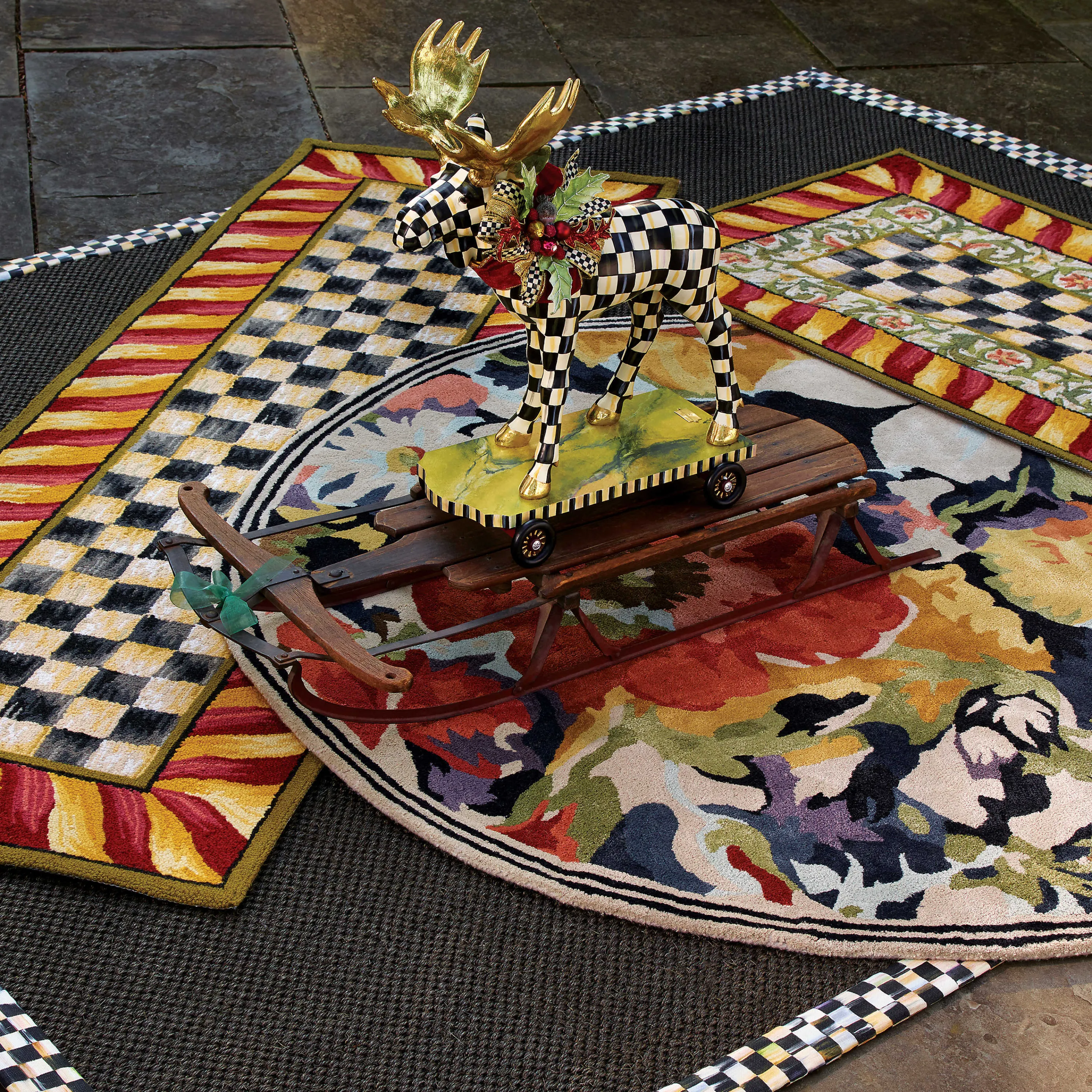 Courtly Check Rug - 3' X 5' - Red & Gold