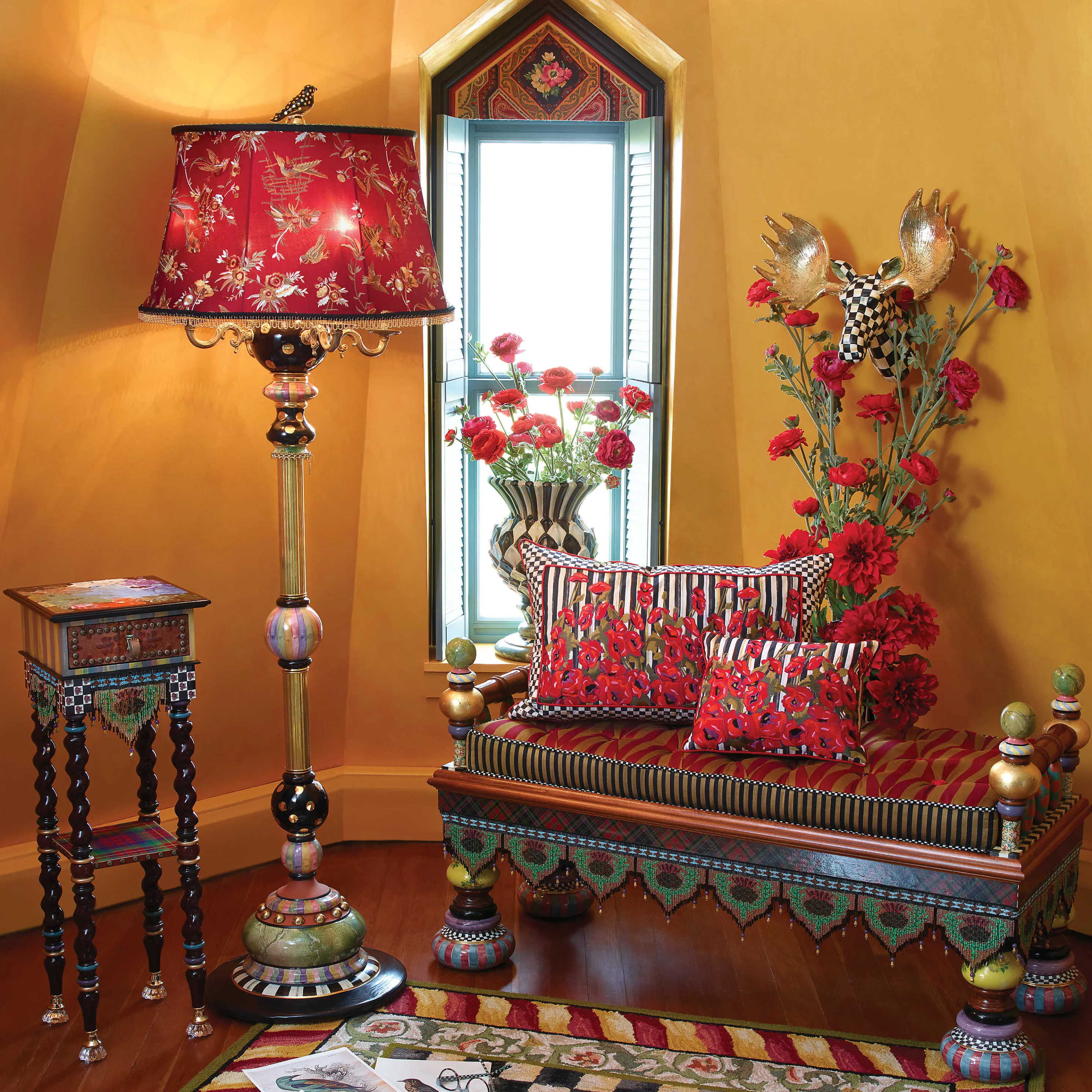 Courtly Check Rug - 3' X 5' - Red & Gold