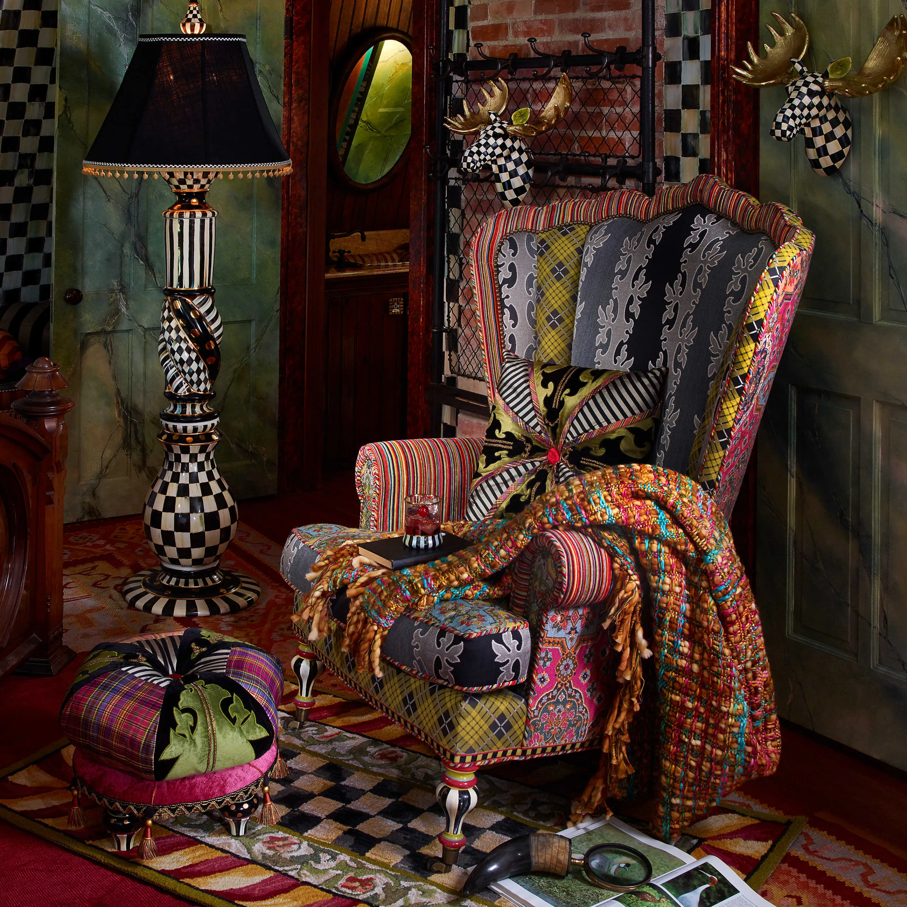 Courtly Check Rug - 3' X 5' - Red & Gold