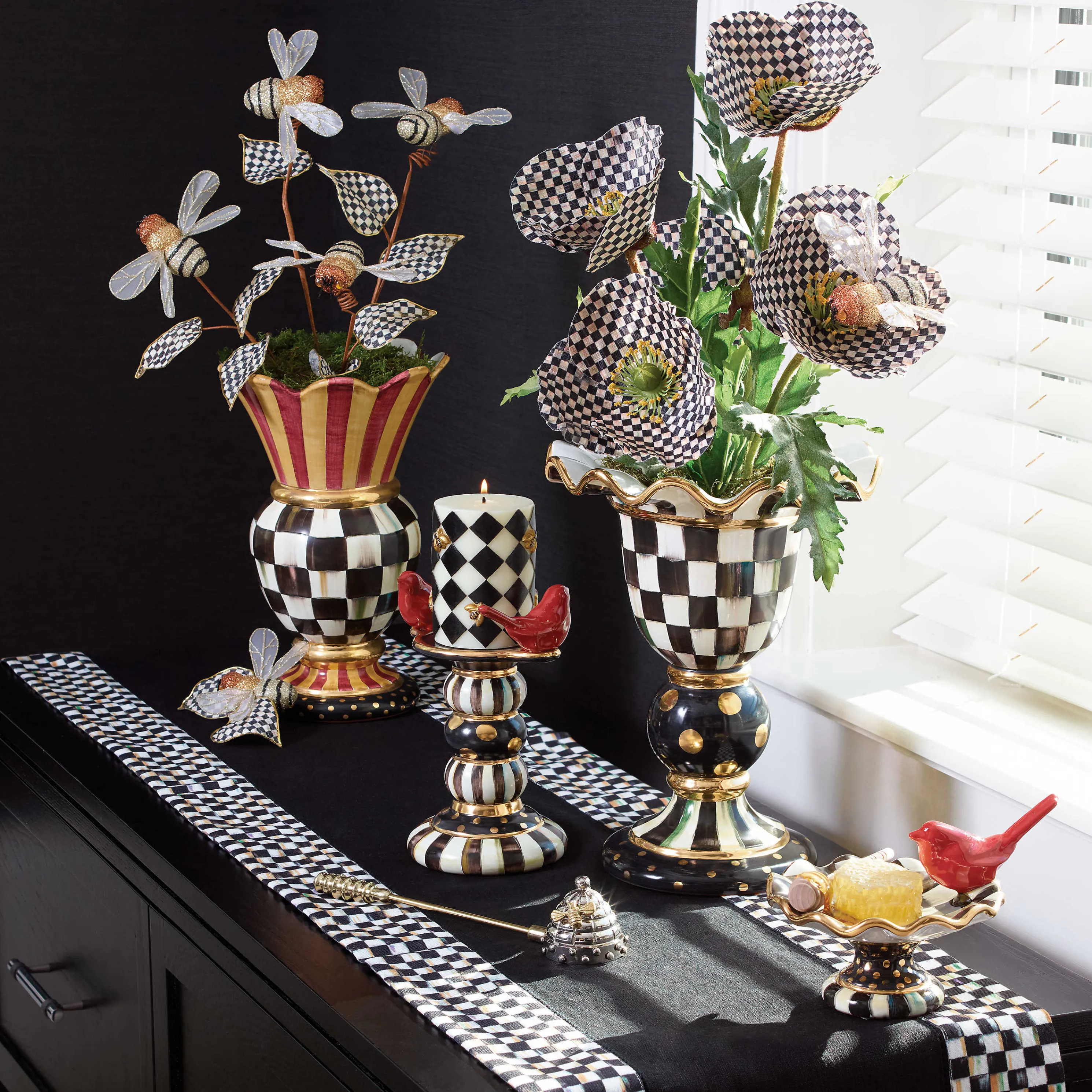 Courtly Check Table Runner - Black