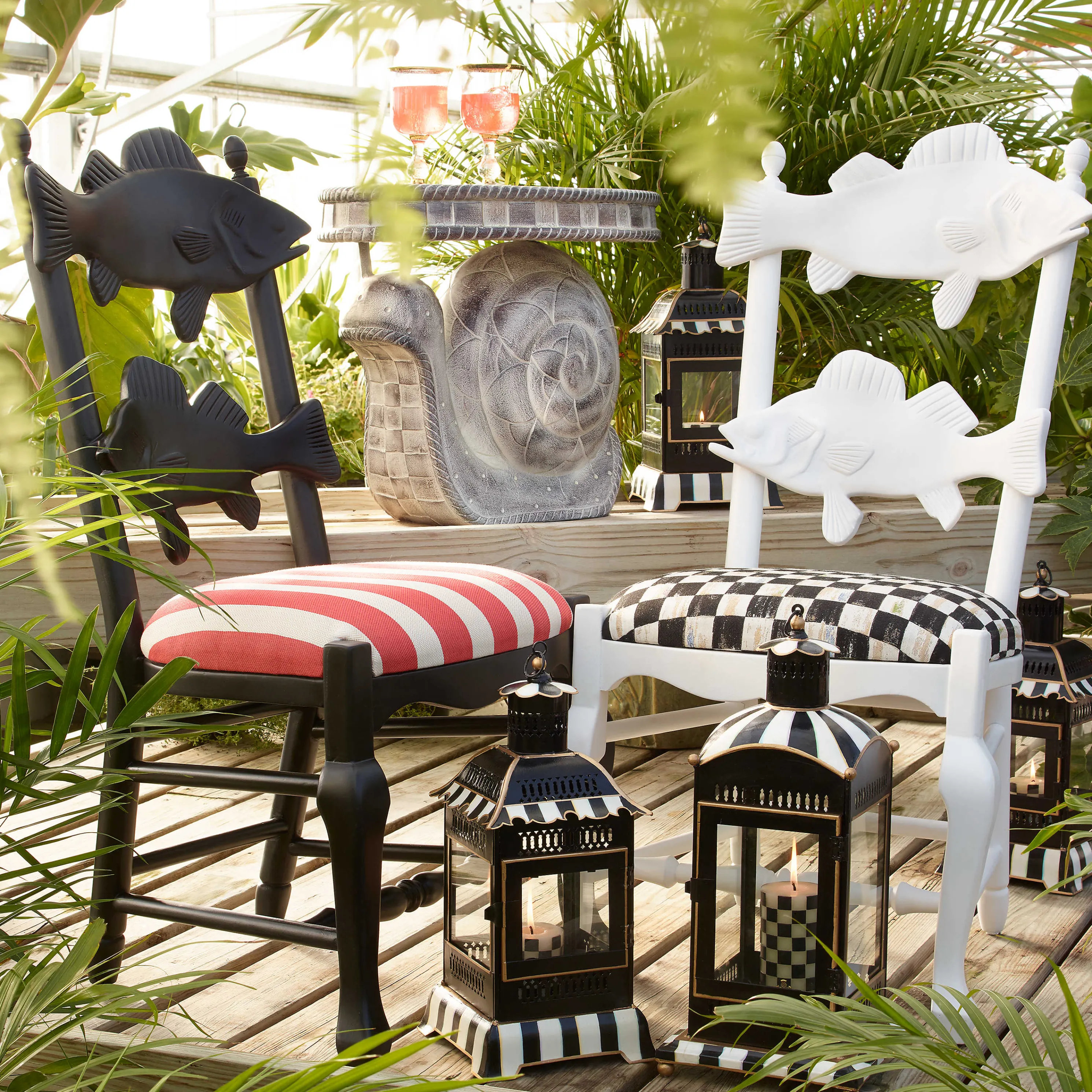 Courtly Stripe Candle Lantern - Small