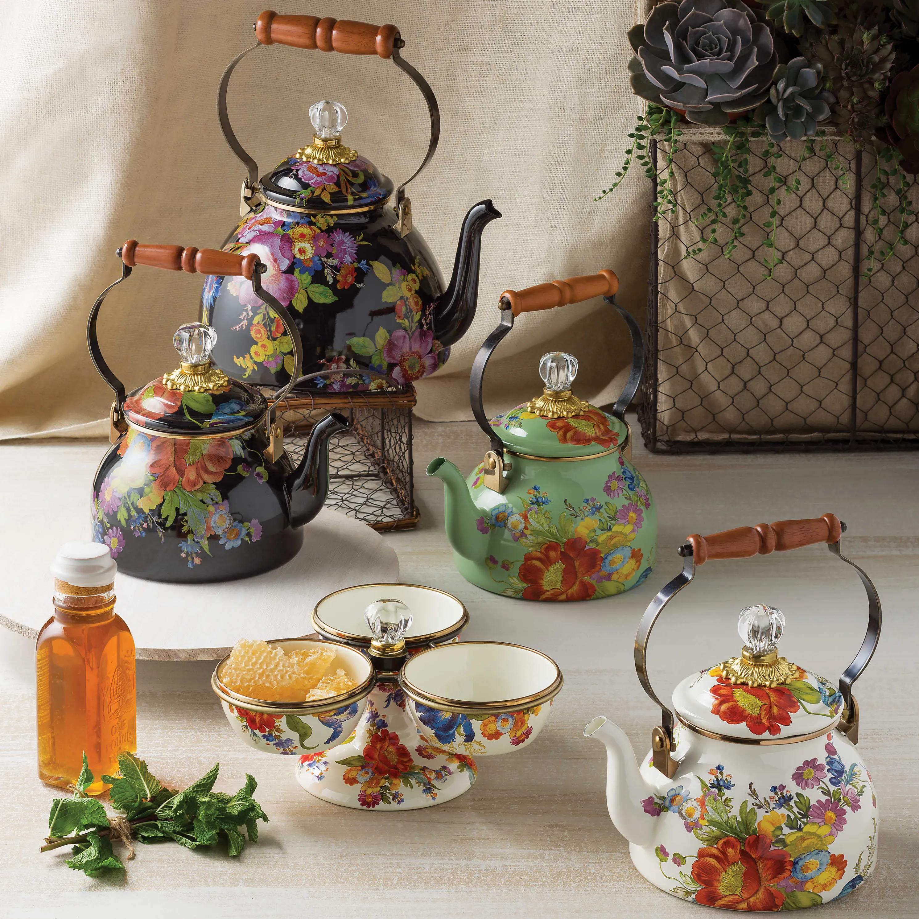 Flower Market 3 Quart Tea Kettle - Black