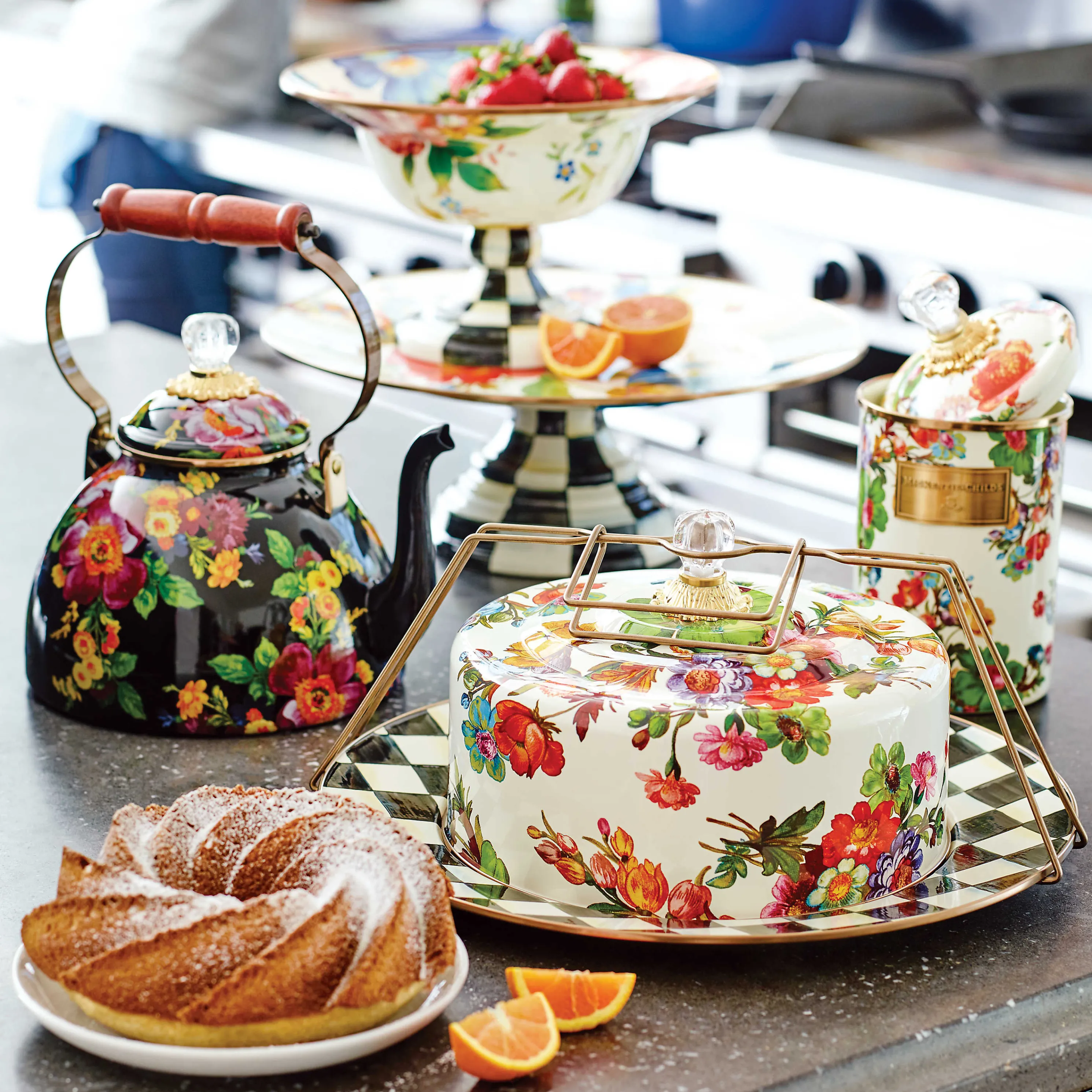 Flower Market 3 Quart Tea Kettle - Black