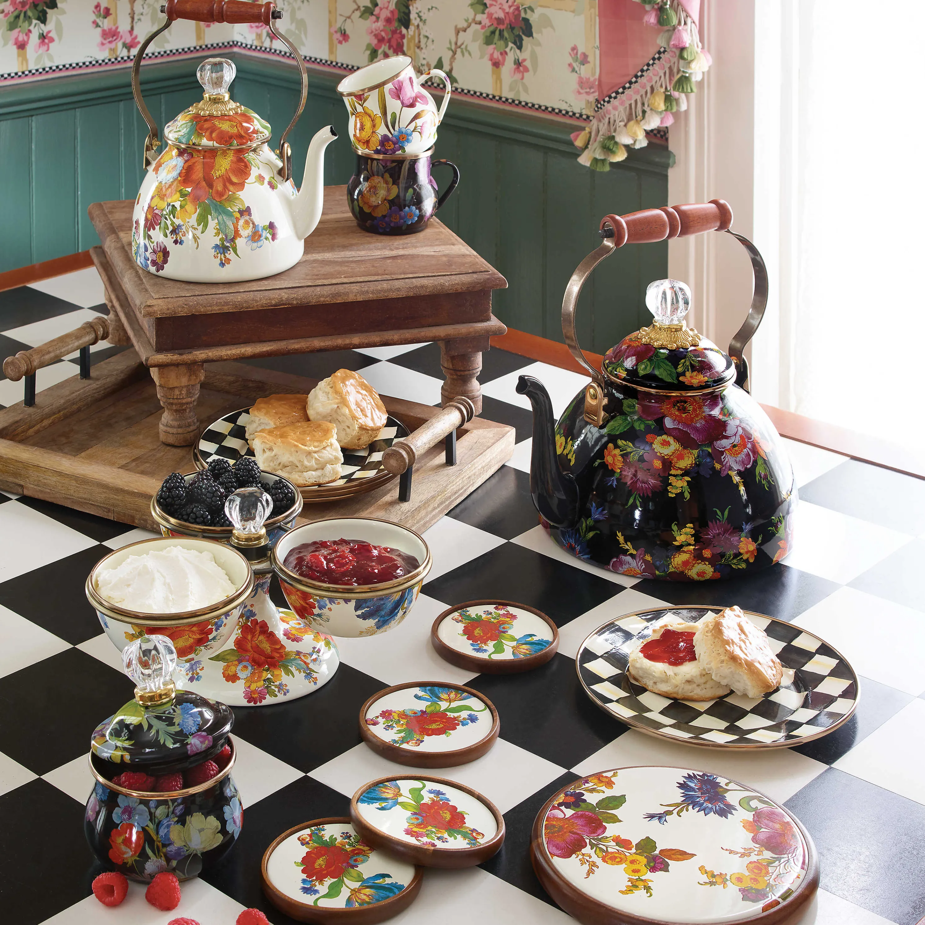 Flower Market 2 Quart Tea Kettle - White