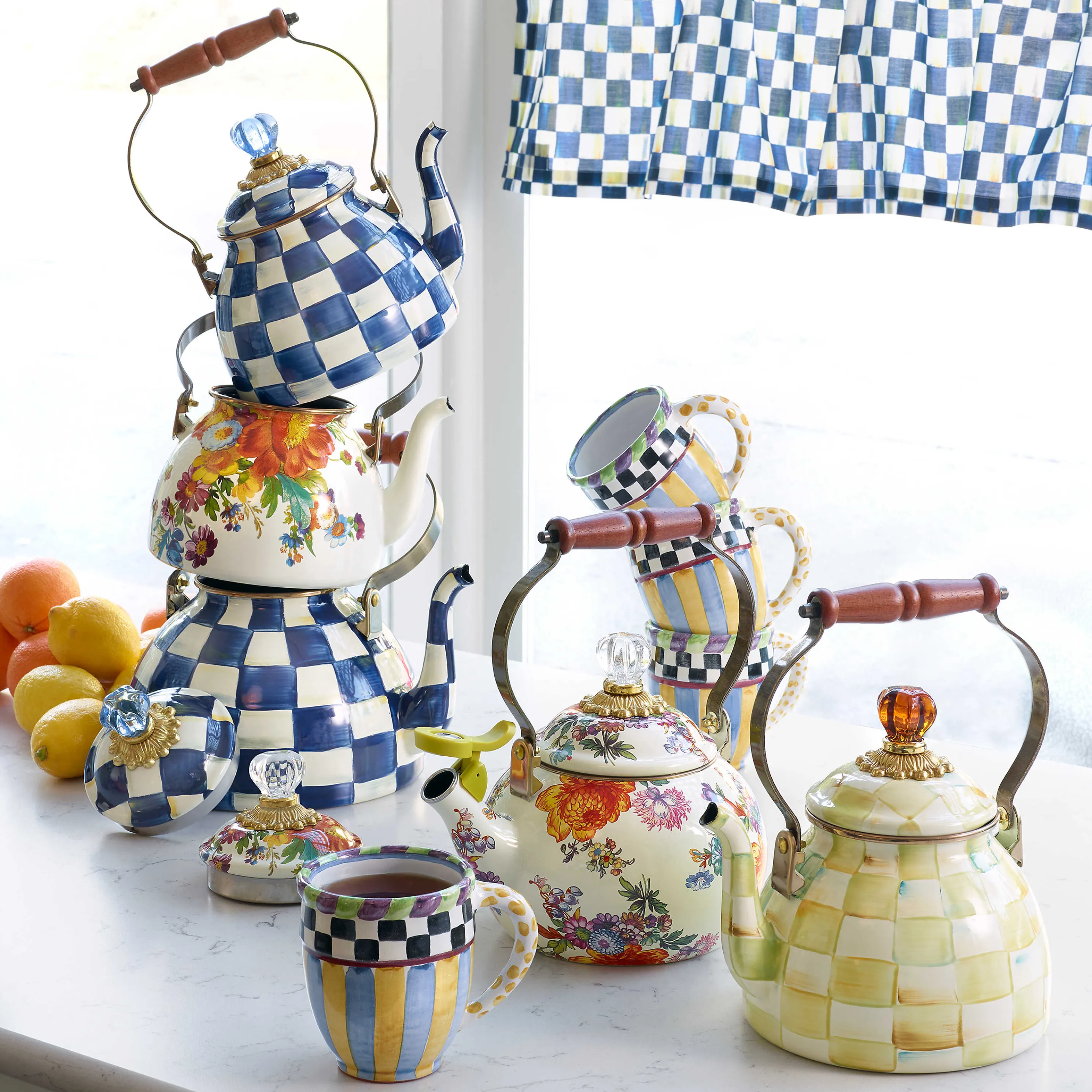 Flower Market 2 Quart Tea Kettle - White