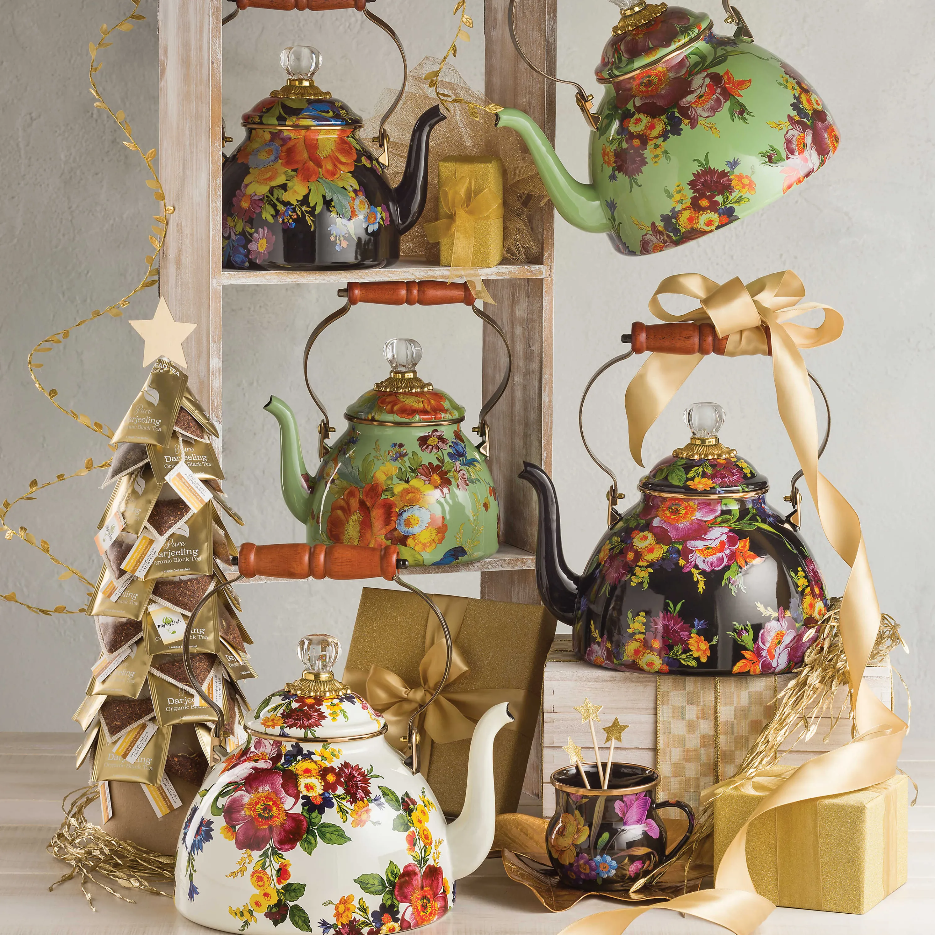 Flower Market 3 Quart Tea Kettle - Green