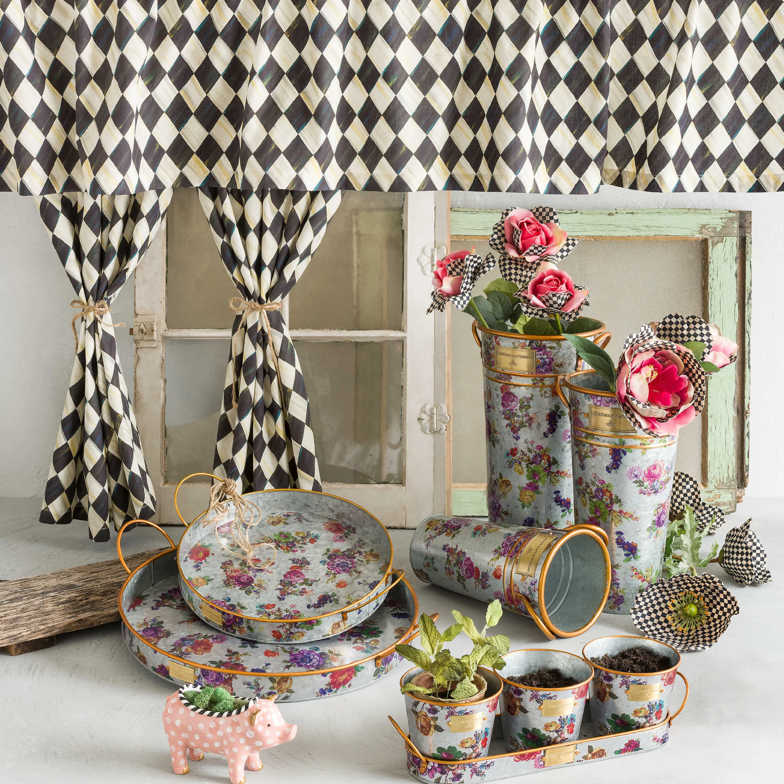 Flower Market Galvanized Serving Trays - Set Of 2