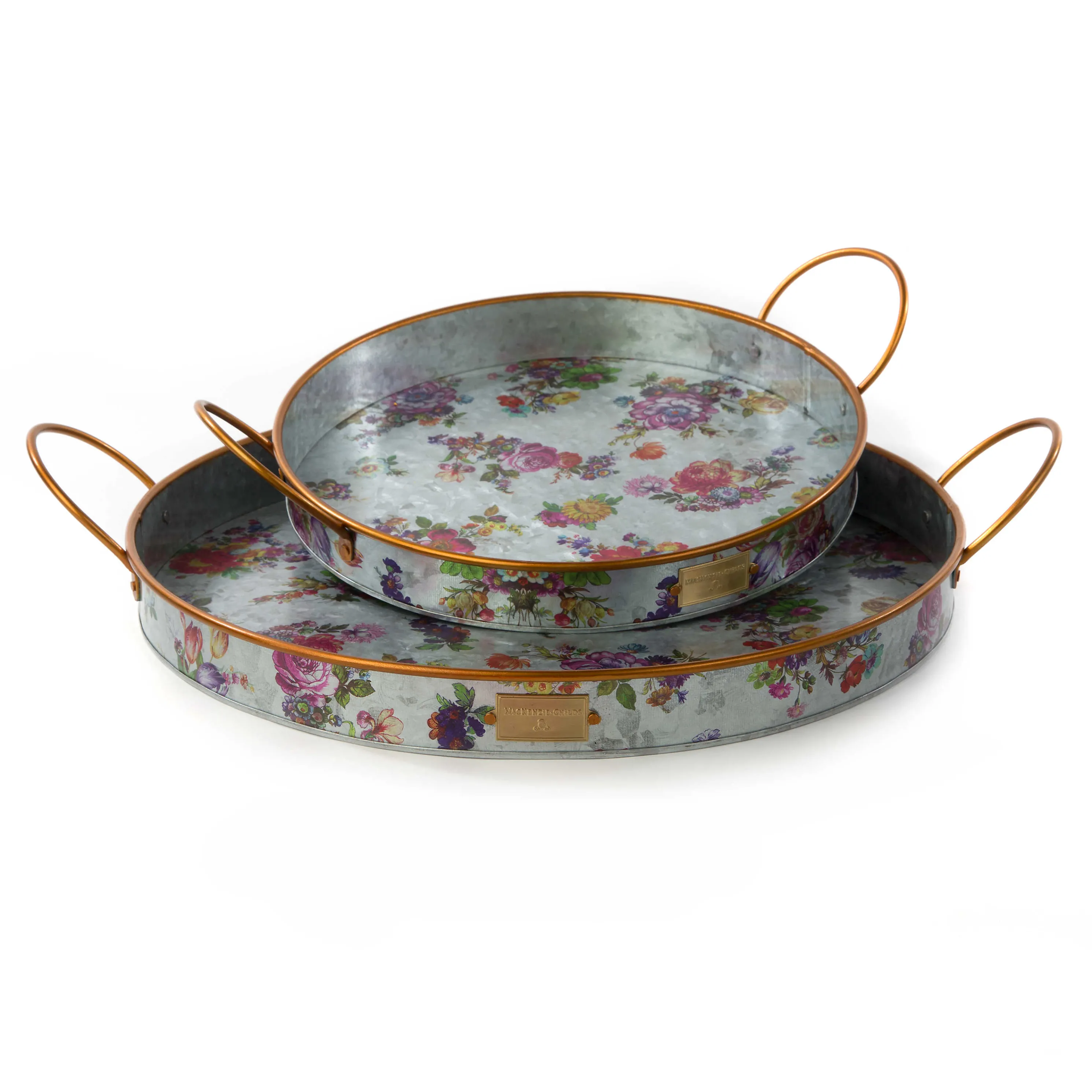 Flower Market Galvanized Serving Trays - Set Of 2