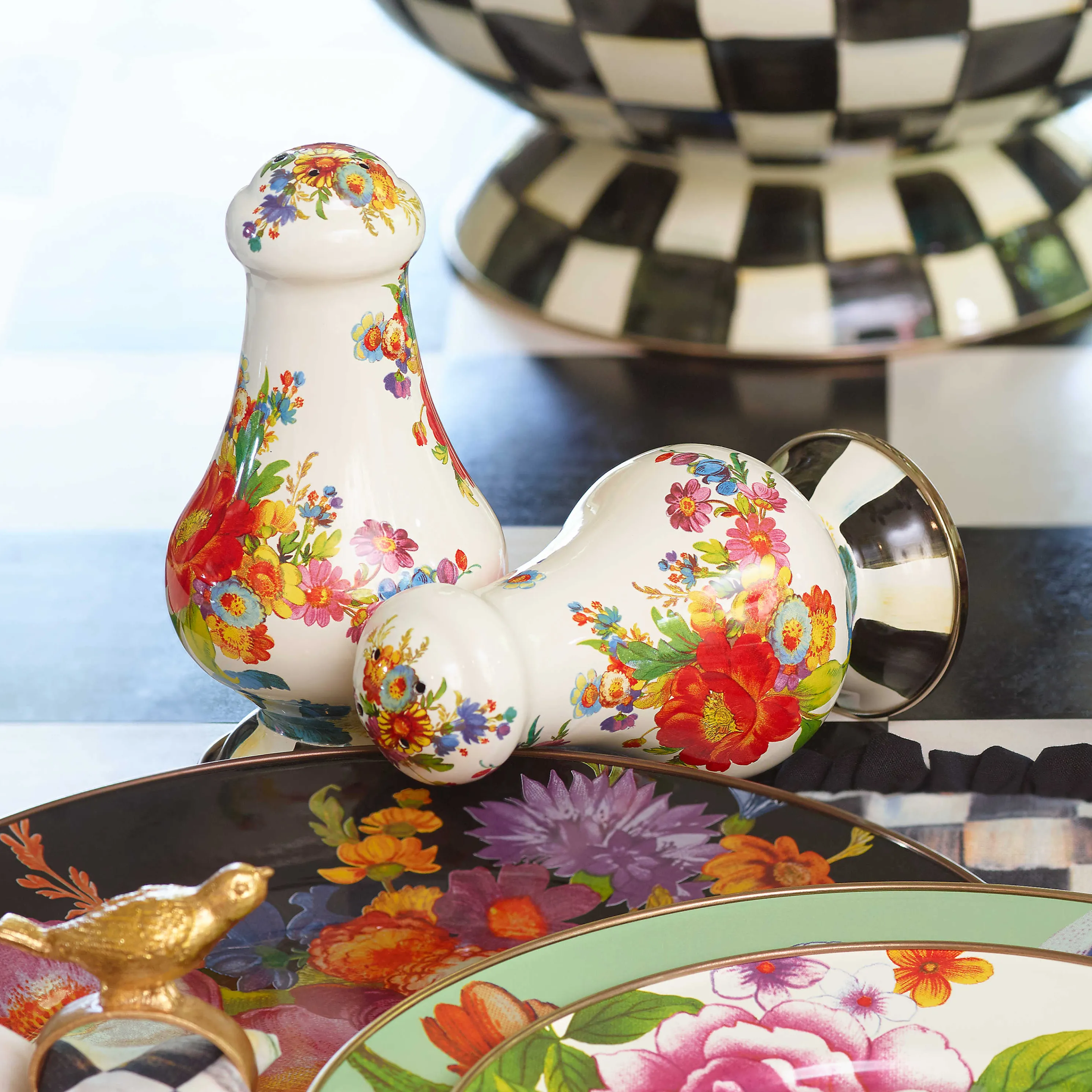 Flower Market Large Salt & Pepper Shakers - White