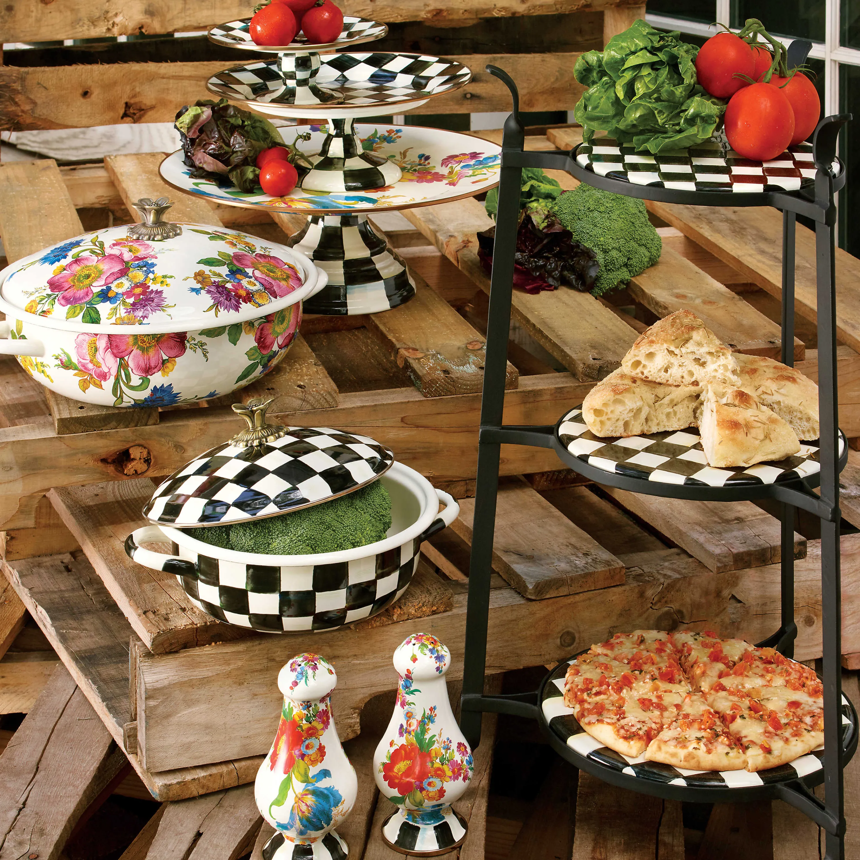 Flower Market Pedestal Platter - White