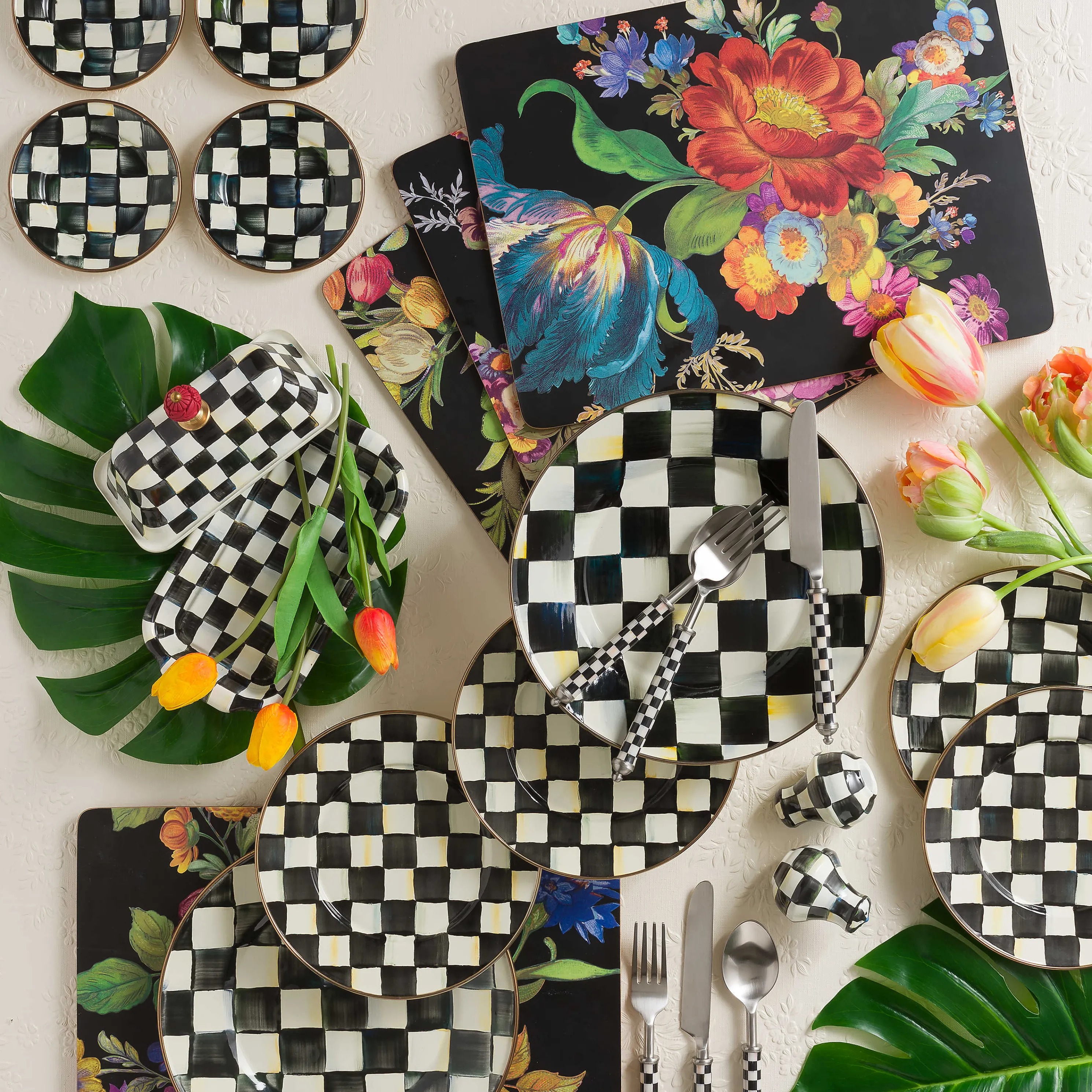 Flower Market Placemats - Black - Set Of 4