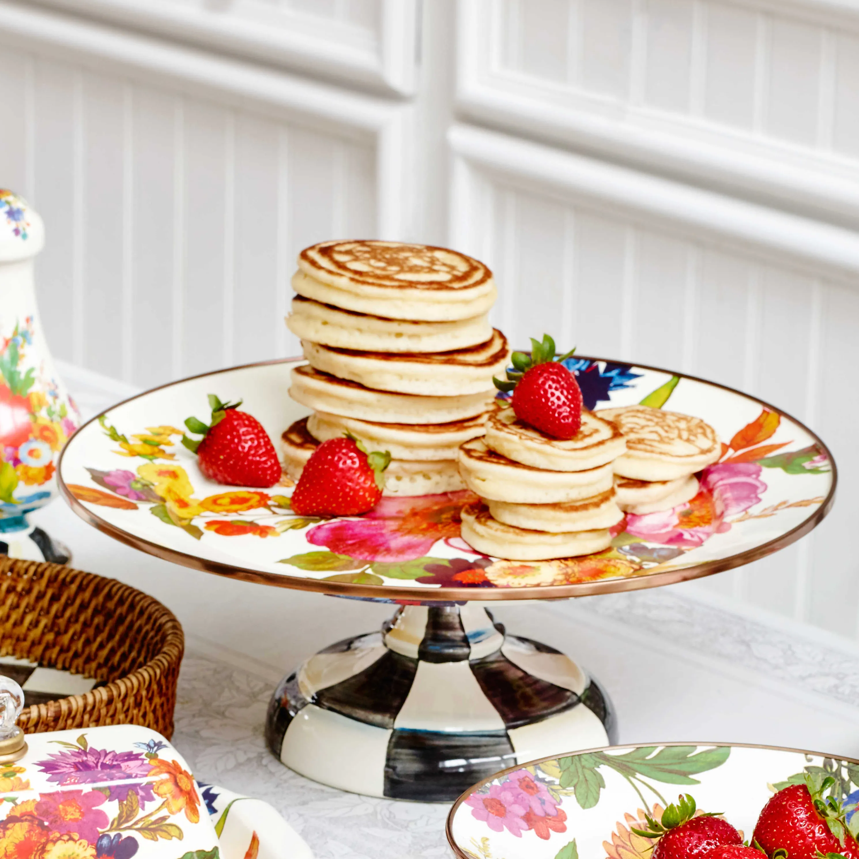 Flower Market Small Pedestal Platter - White