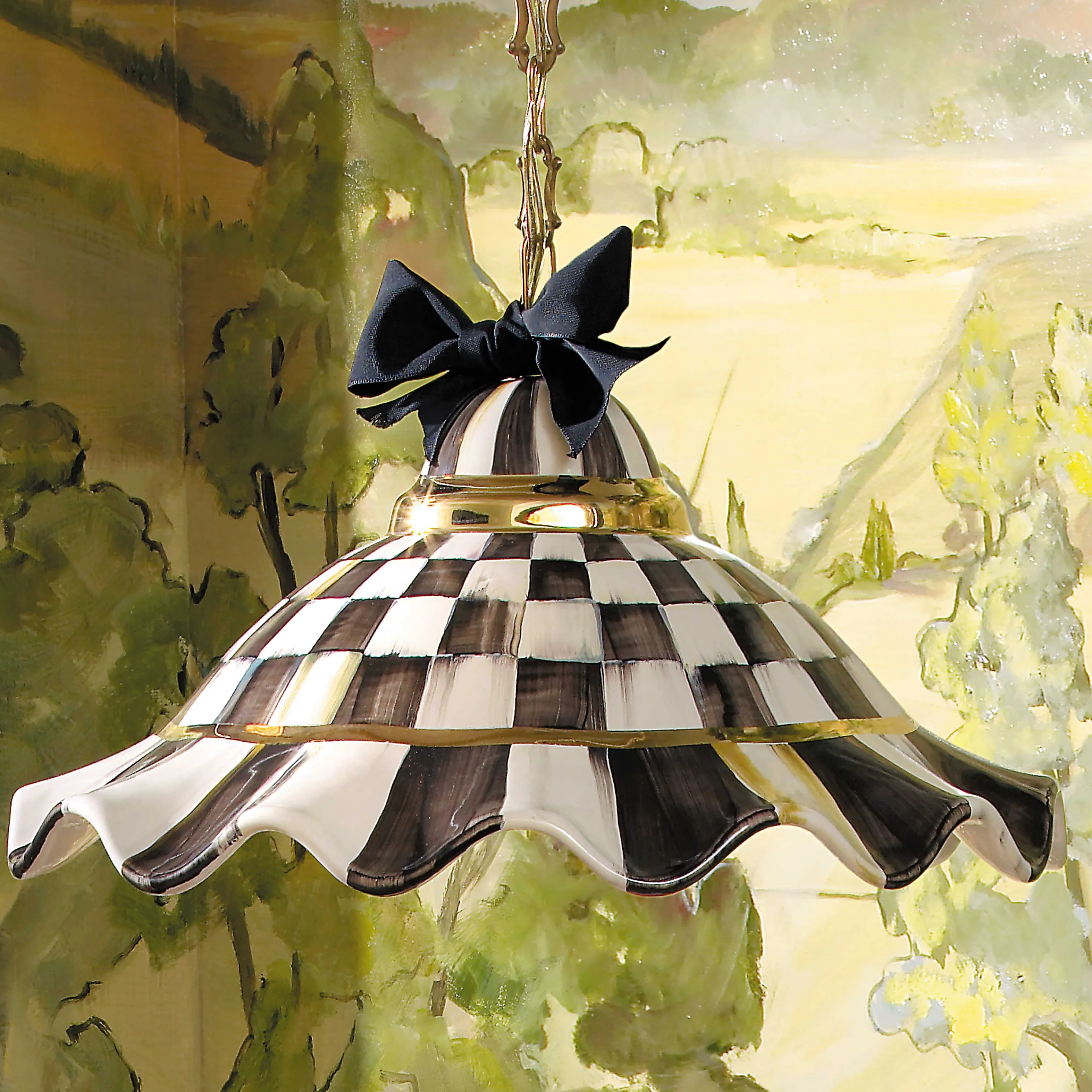 Fluted Hanging Lamp - Courtly Check