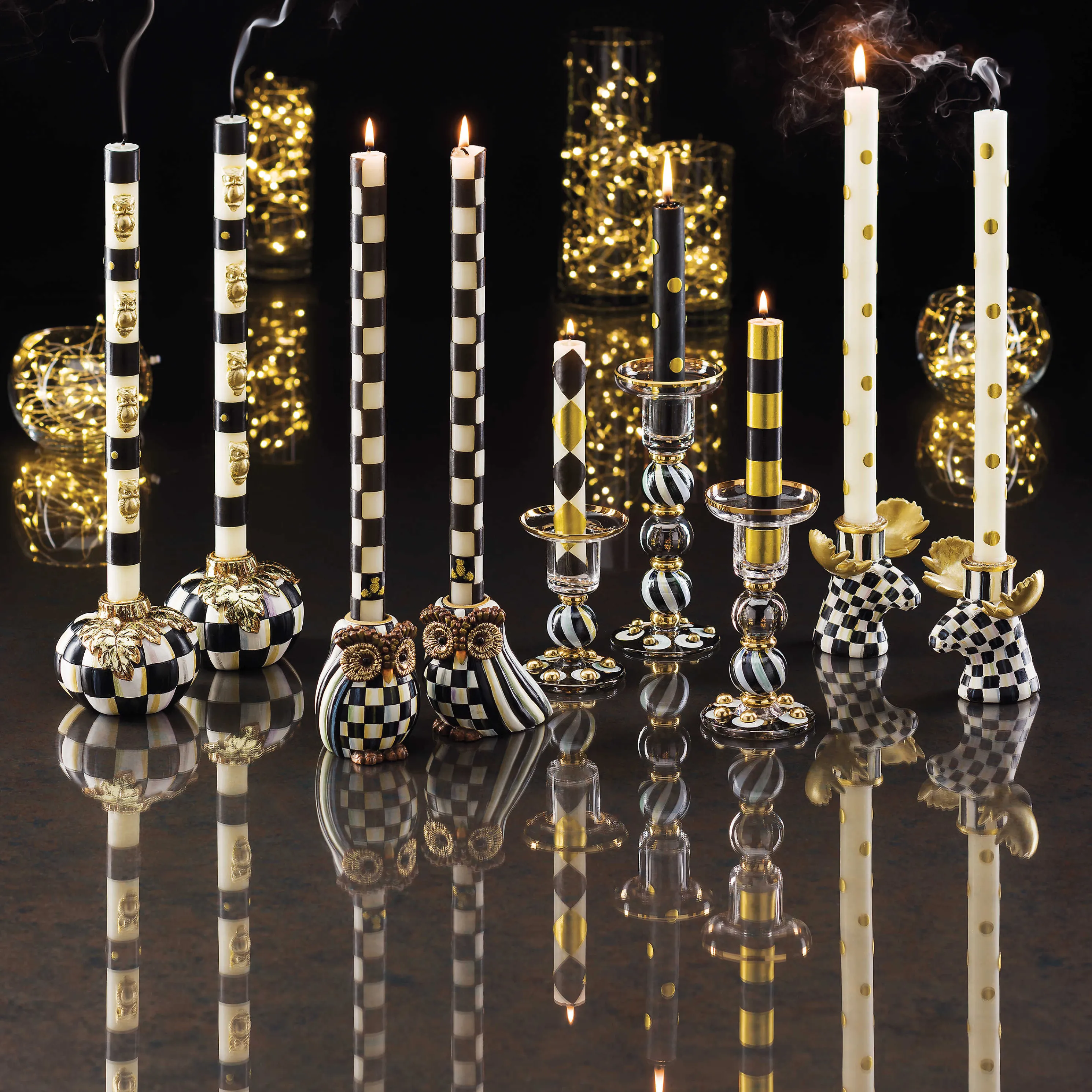 Mini Dinner Candles - Black & Gold - Set Of 6