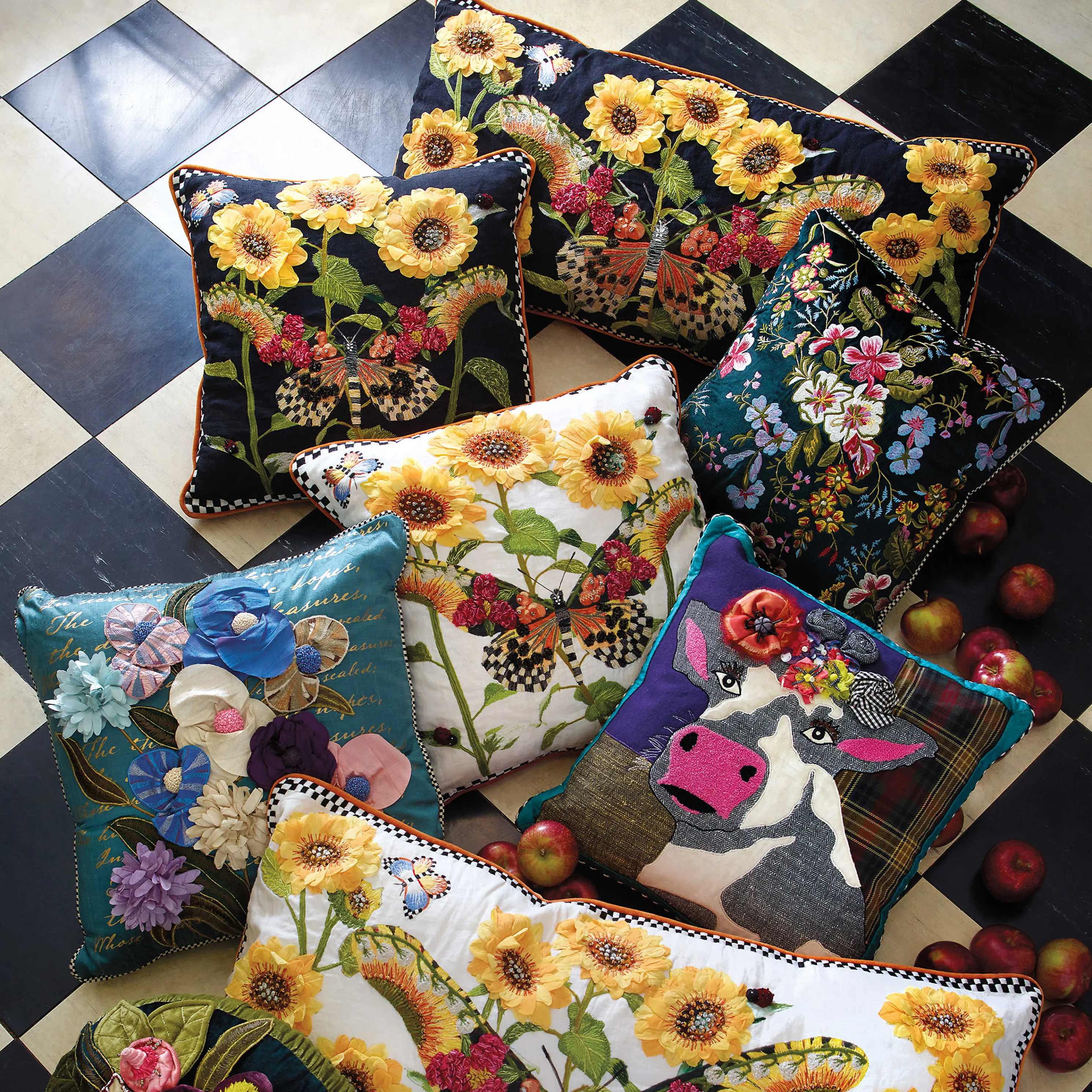 Monarch Butterfly Square Pillow - Black