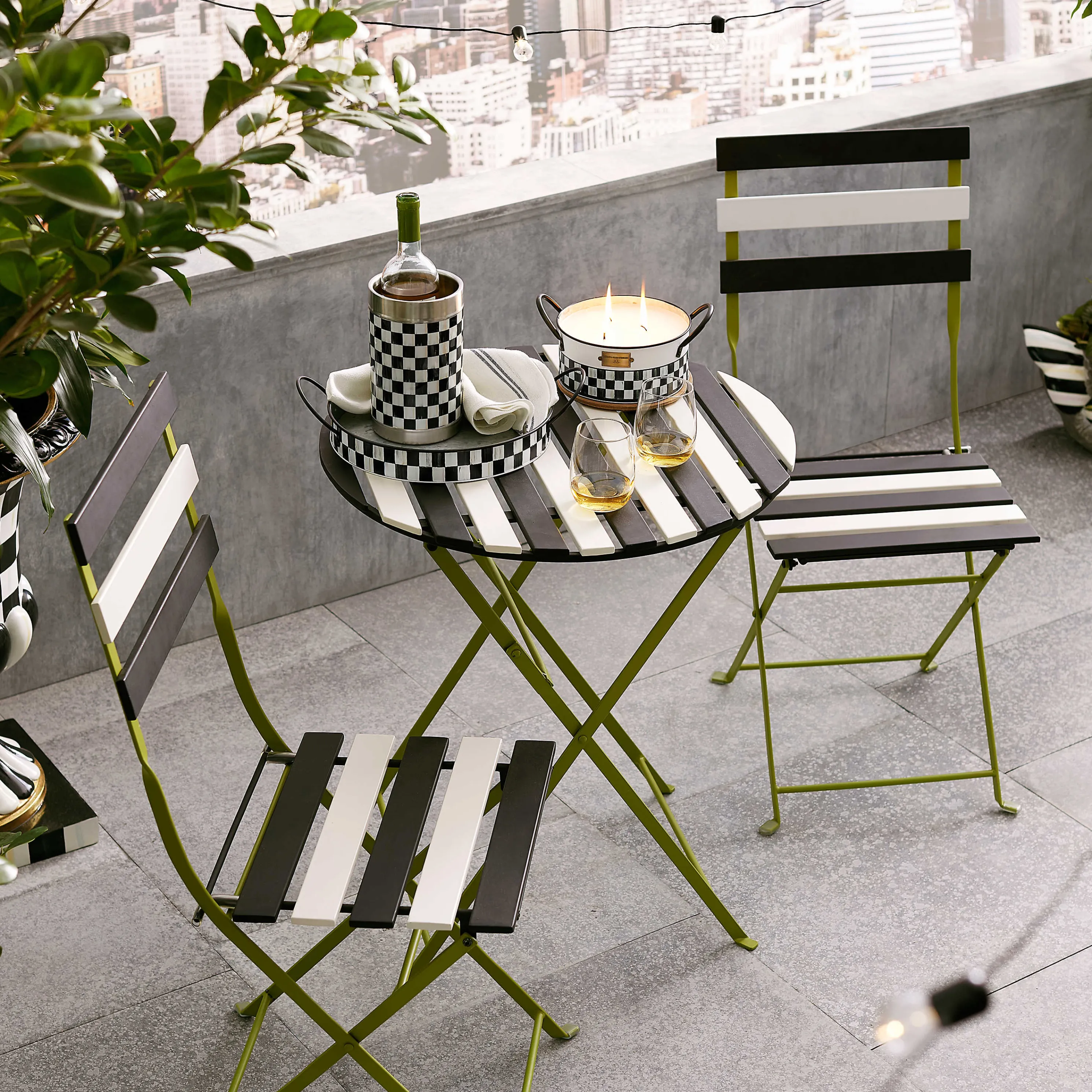 Outdoor Black & White Metal Bistro Side Chair