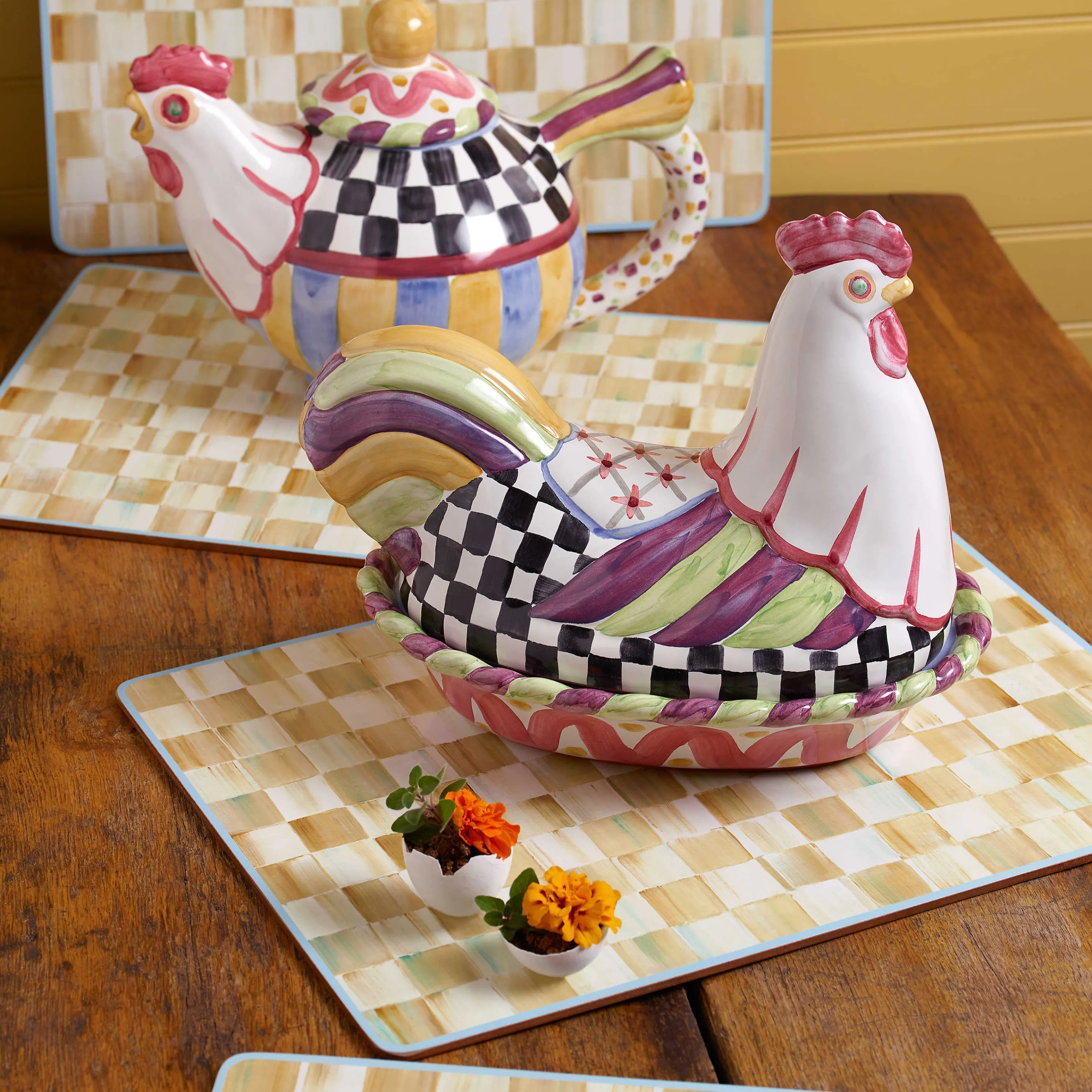 Parchment Check Cork Back Placemats - Set Of 4