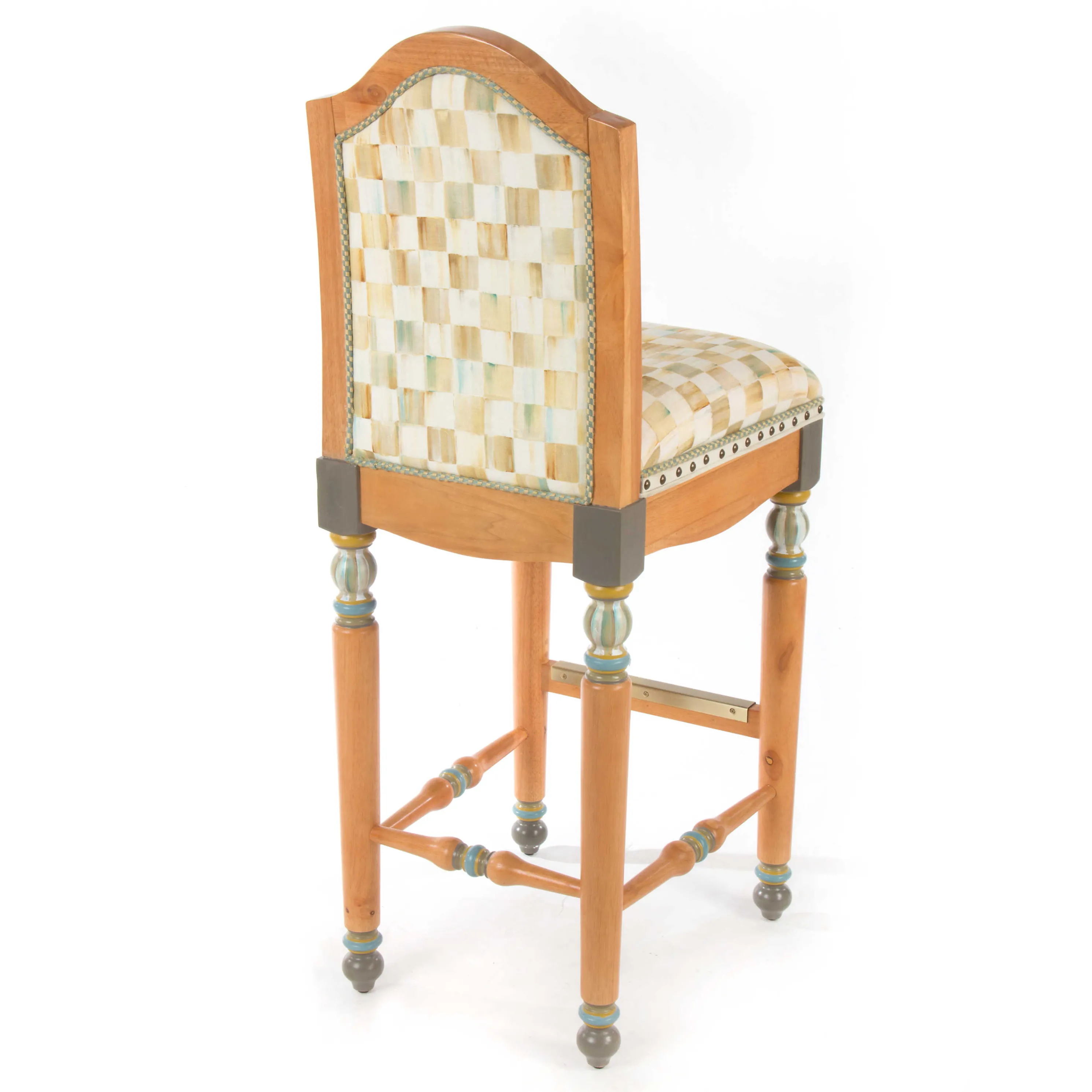 Parchment Check Underpinnings Bar Stool With Back